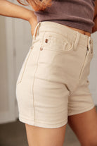 Greta High Rise Garment Dyed Shorts in Bone Denim Ave Shops- Tilden Co.