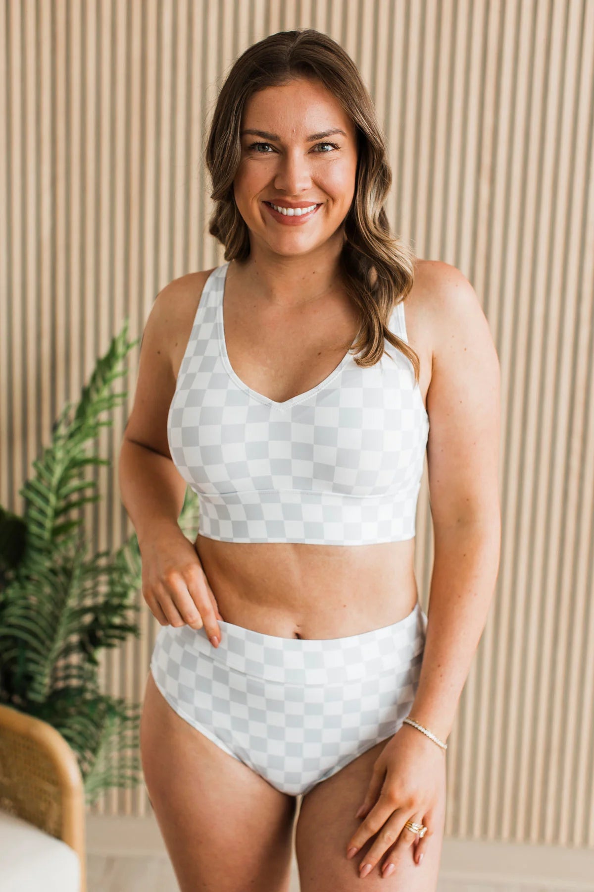 Grey & White Checkered Swim Top Swim Crop Top Mack and Mal- Tilden Co.