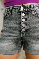 Greyson High Rise Button Fly Cuffed Shorts in Grey Denim Ave Shops- Tilden Co.