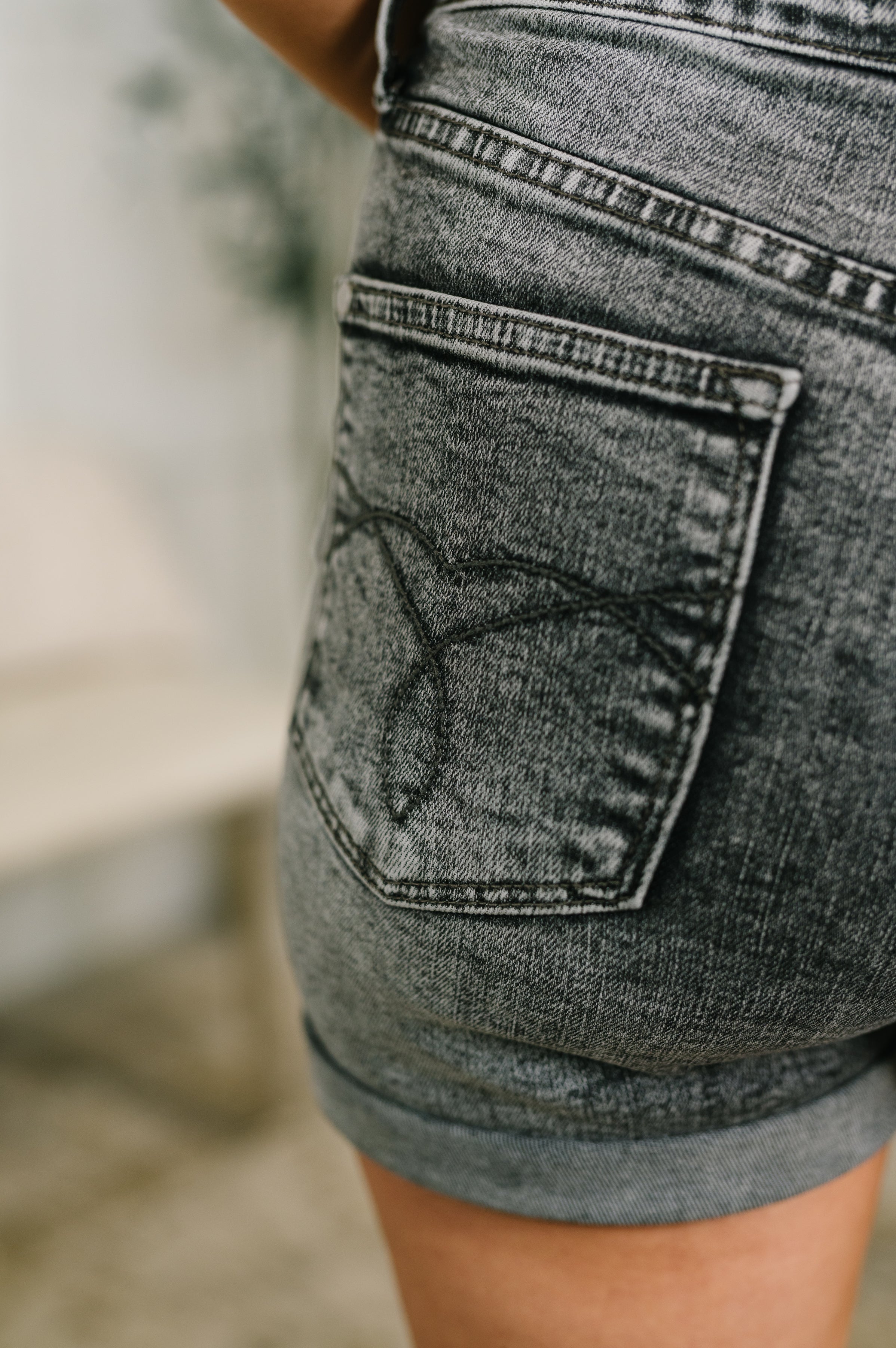 Greyson High Rise Button Fly Cuffed Shorts in Grey Denim Ave Shops- Tilden Co.