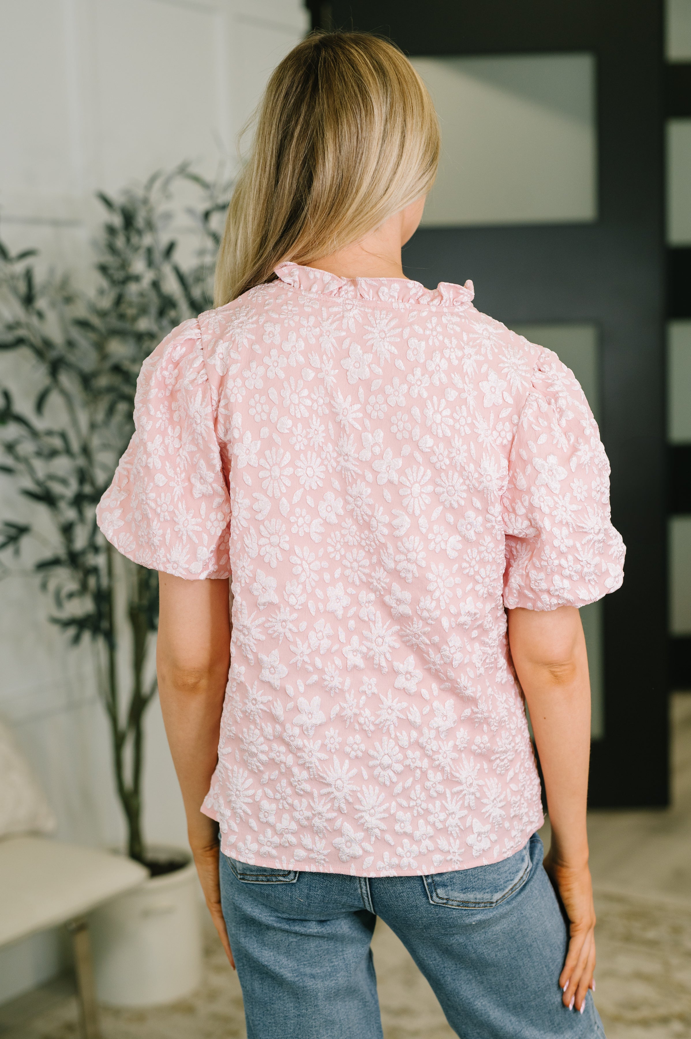 Growing Together Notch Neck Puff Sleeve Top Womens Ave Shops- Tilden Co.