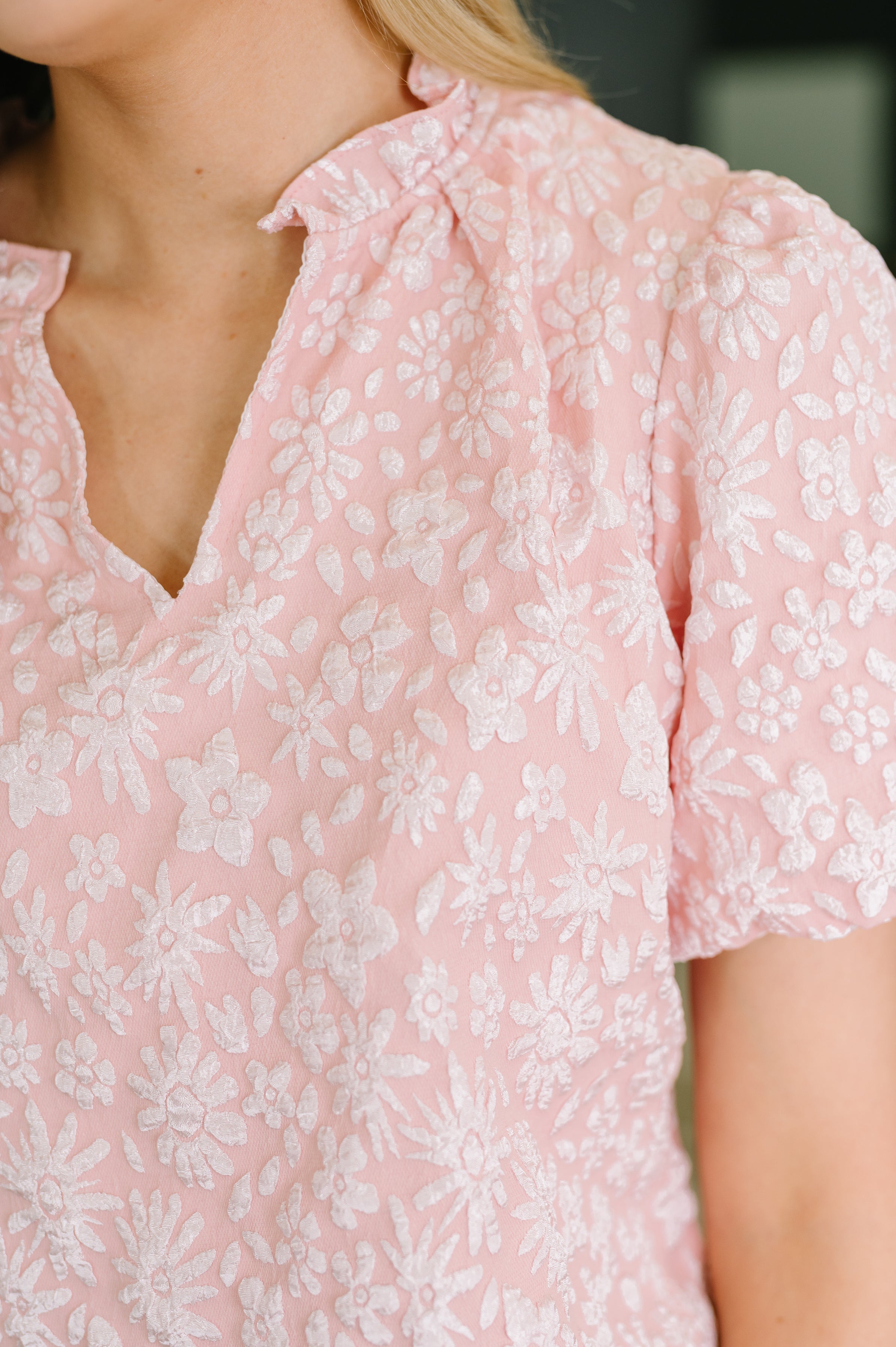 Growing Together Notch Neck Puff Sleeve Top Womens Ave Shops- Tilden Co.