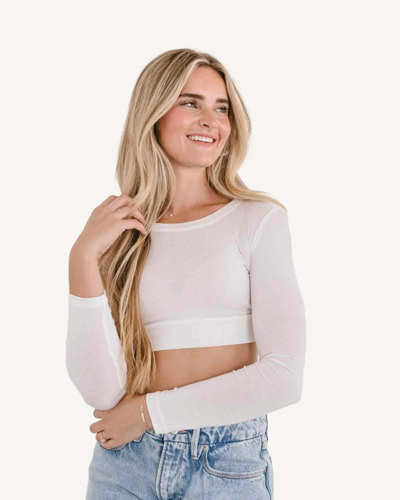 Crew Neck Long Sleeve Halftee White / XS White XS HALFTEE Layering Fashions- Tilden Co.