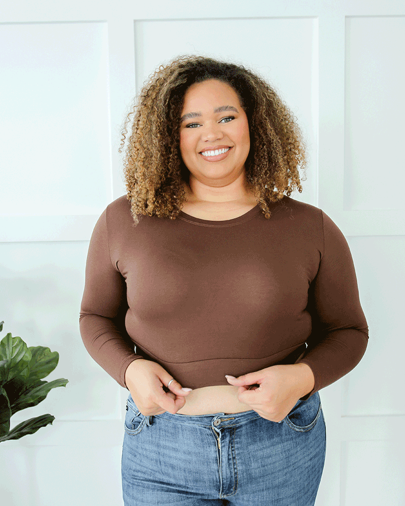Crew Neck Long Sleeve Halftee Brown / XS Brown XS Layering Top HALFTEE Layering Fashions- Tilden Co.