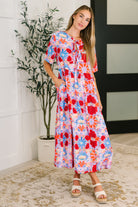 PREORDER: Half Sleeve Poplin Woven Dress in Pink and Blue Floral Womens Ave Shops- Tilden Co.