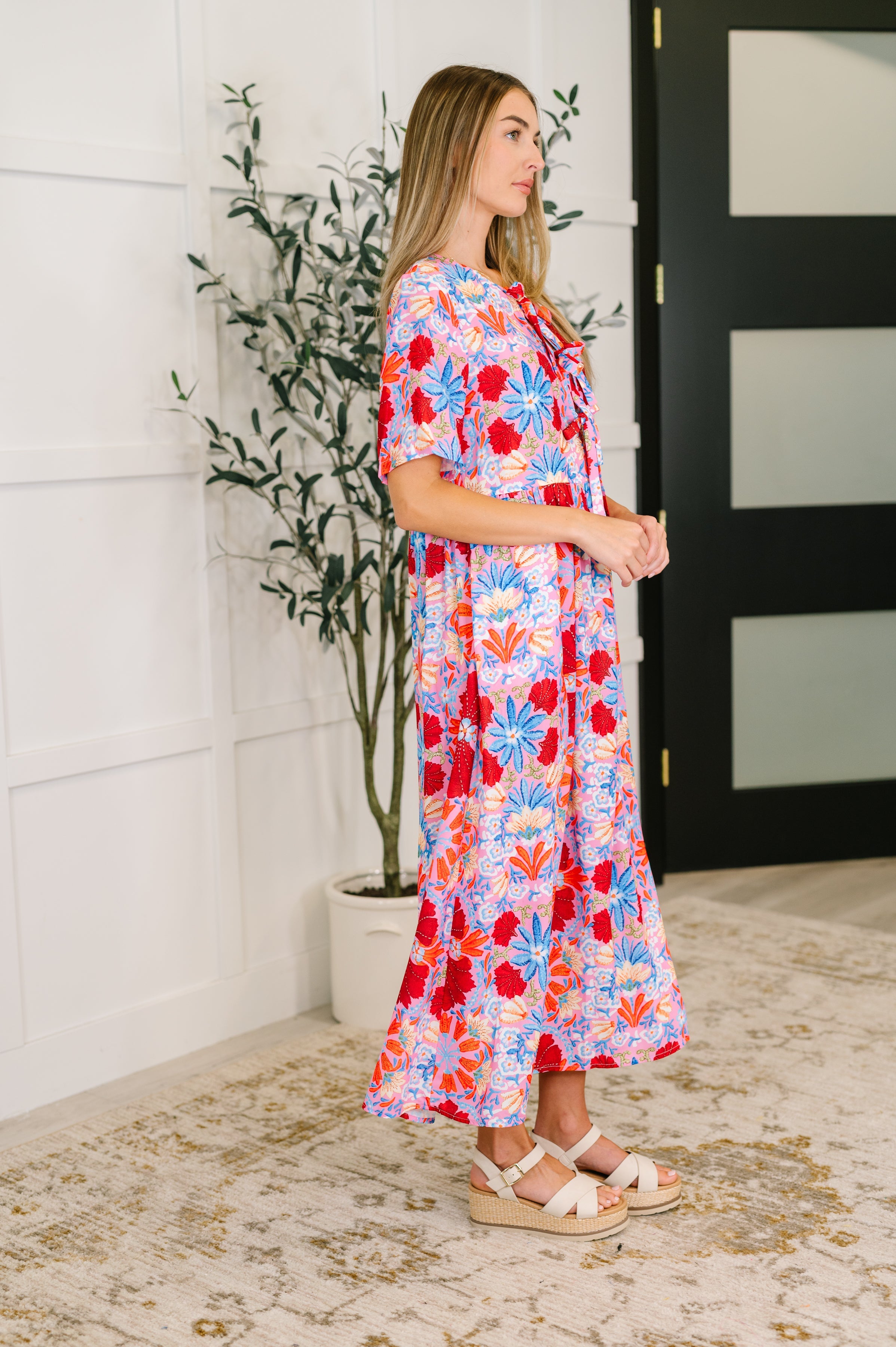 PREORDER: Half Sleeve Poplin Woven Dress in Pink and Blue Floral Womens Ave Shops- Tilden Co.