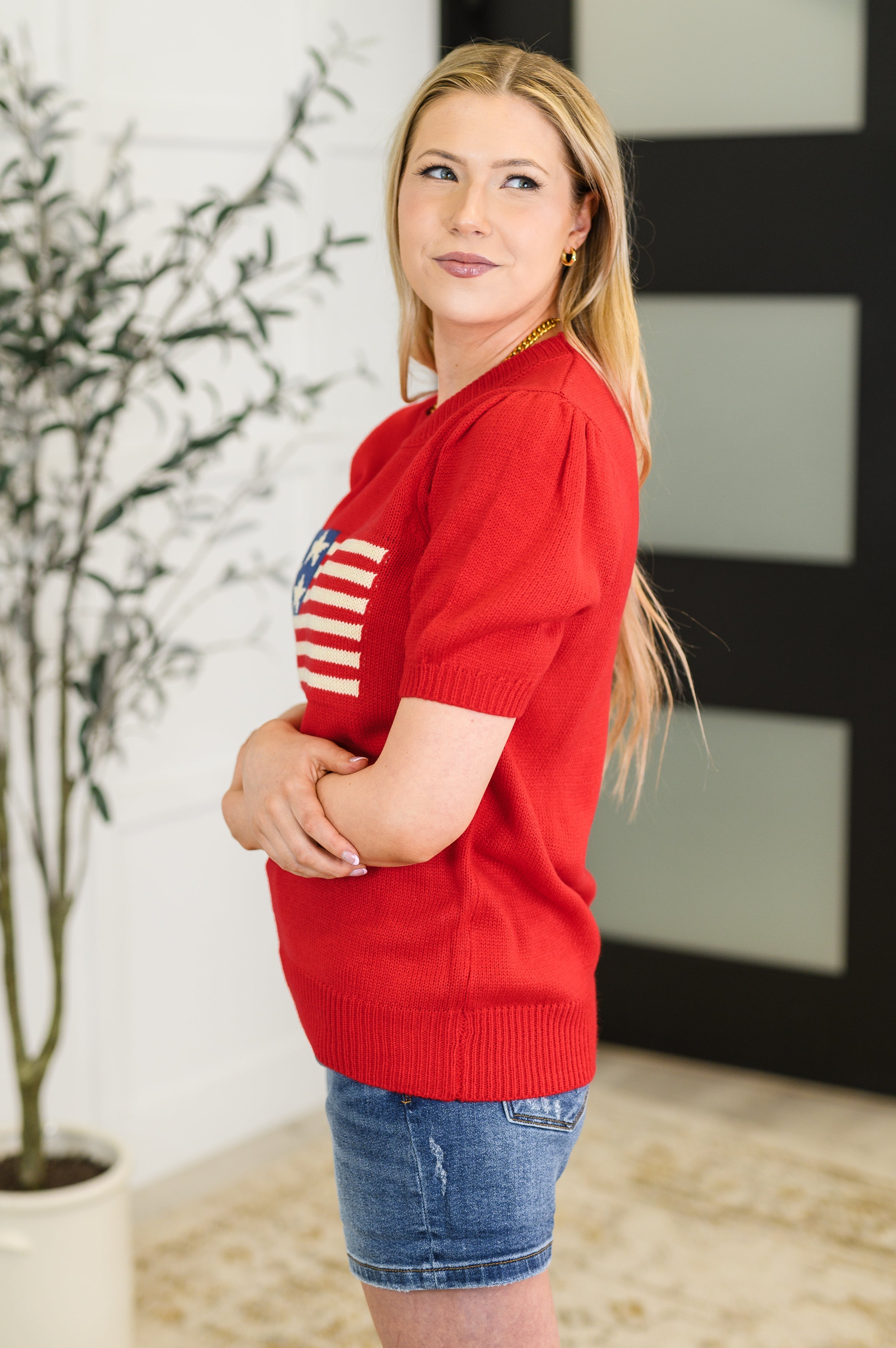 Hand Over Heart Graphic Knit Top in Red Womens Ave Shops- Tilden Co.