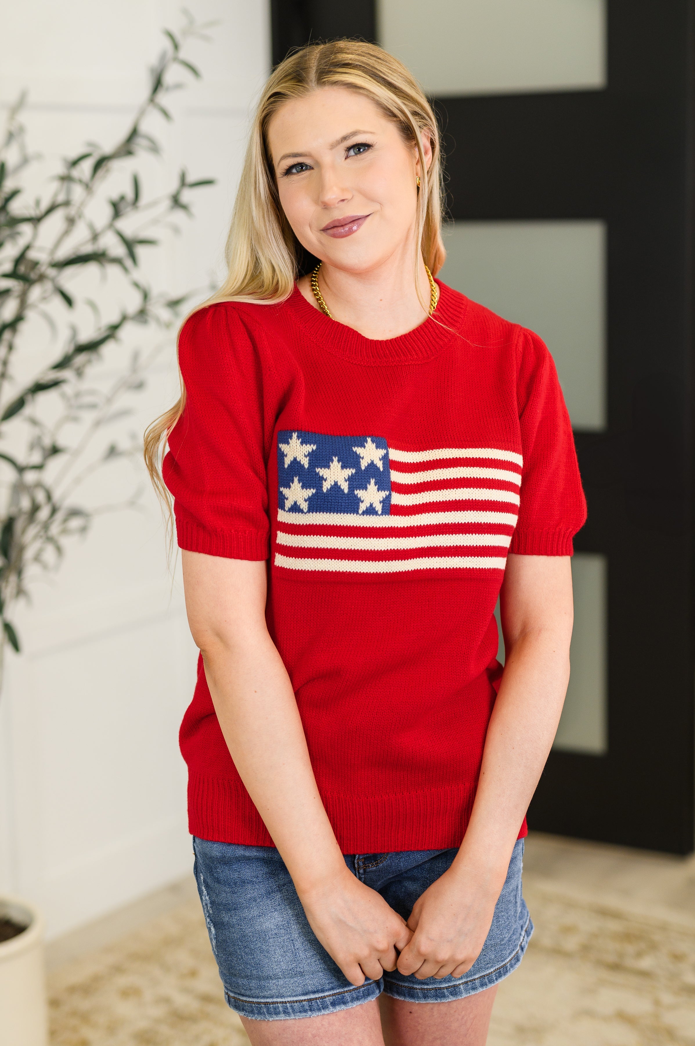 Hand Over Heart Graphic Knit Top in Red Womens Ave Shops- Tilden Co.
