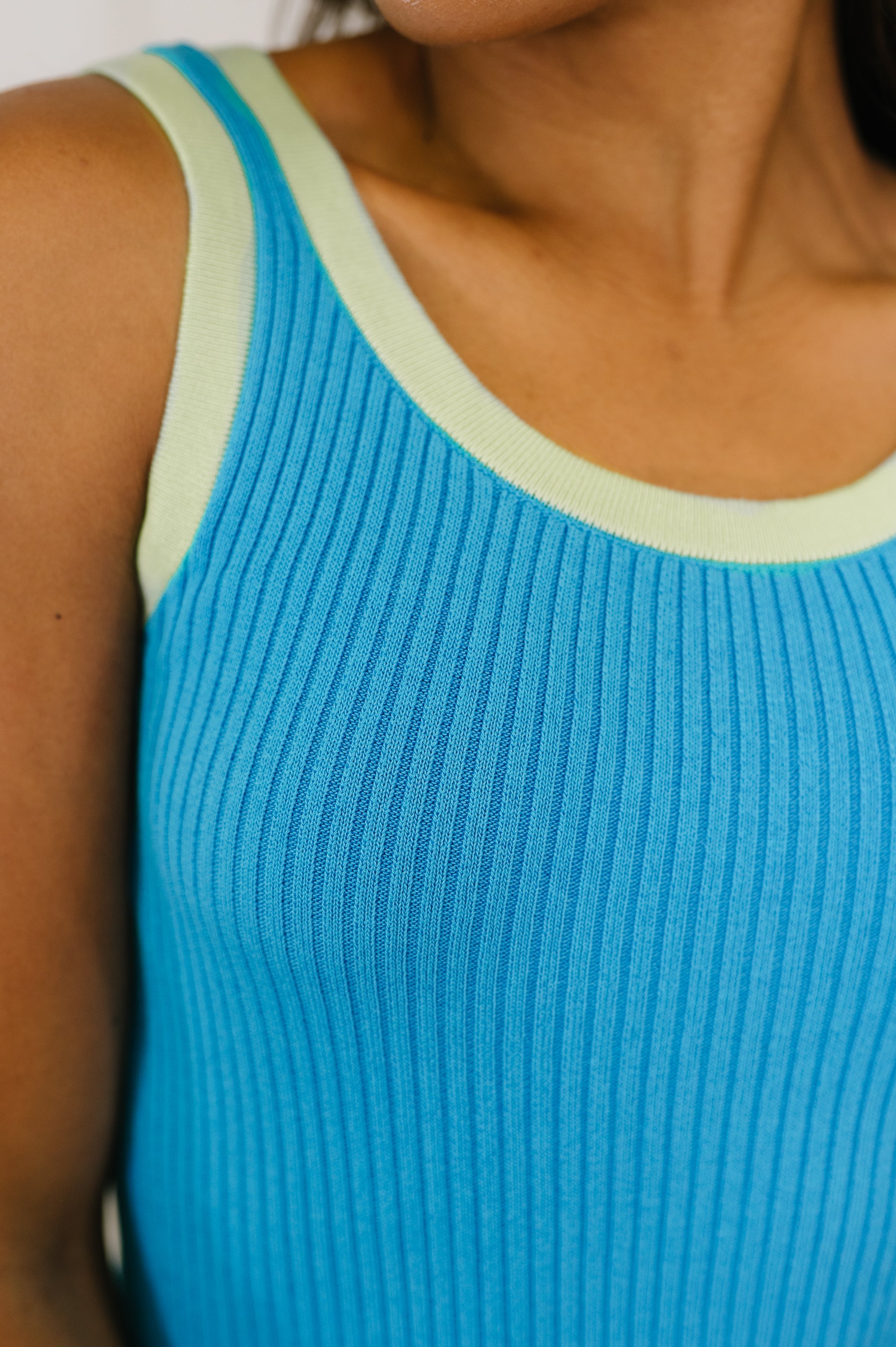 Handled It Contrast Trim Tank in Blue Tops Ave Shops- Tilden Co.