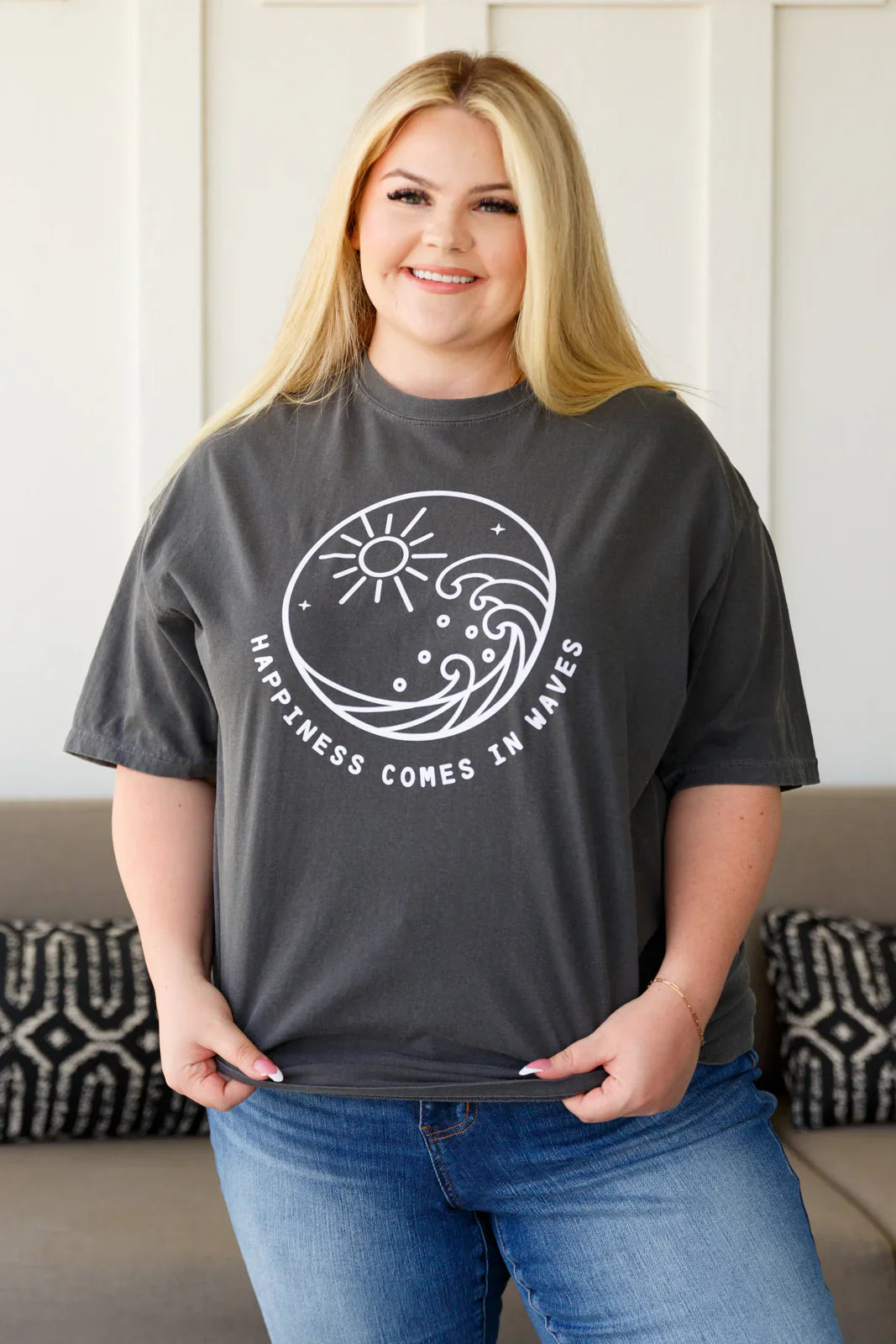 Happiness Comes in Waves Tee Tops Ave Shops- Tilden Co.