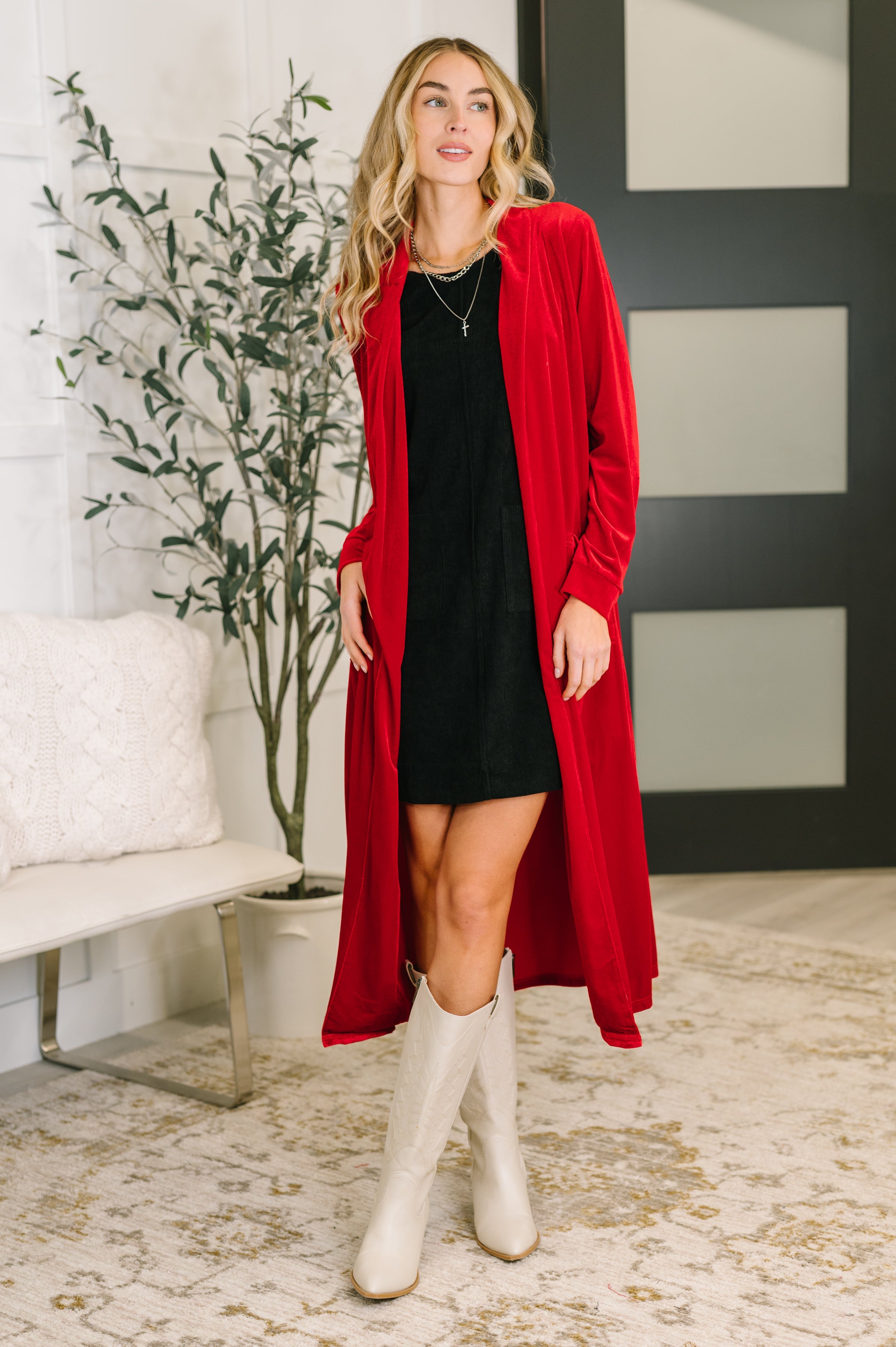Happy Hours Long Velvet Cardigan Womens Ave Shops- Tilden Co.