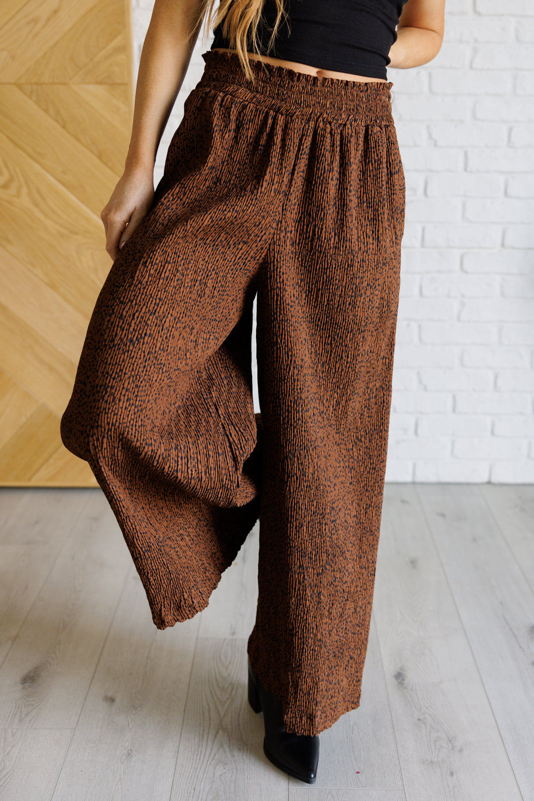 Harmony High Rise Wide Leg Pants in Brown Bottoms Ave Shops- Tilden Co.