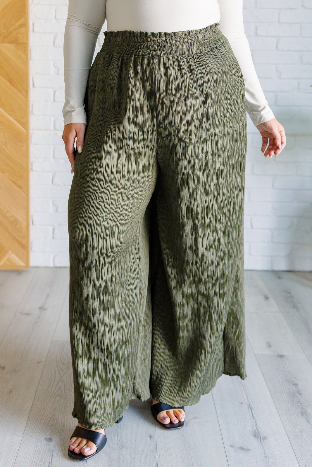 Harmony High Rise Wide Pants in Olive    Bottoms Ave Shops- Tilden Co.