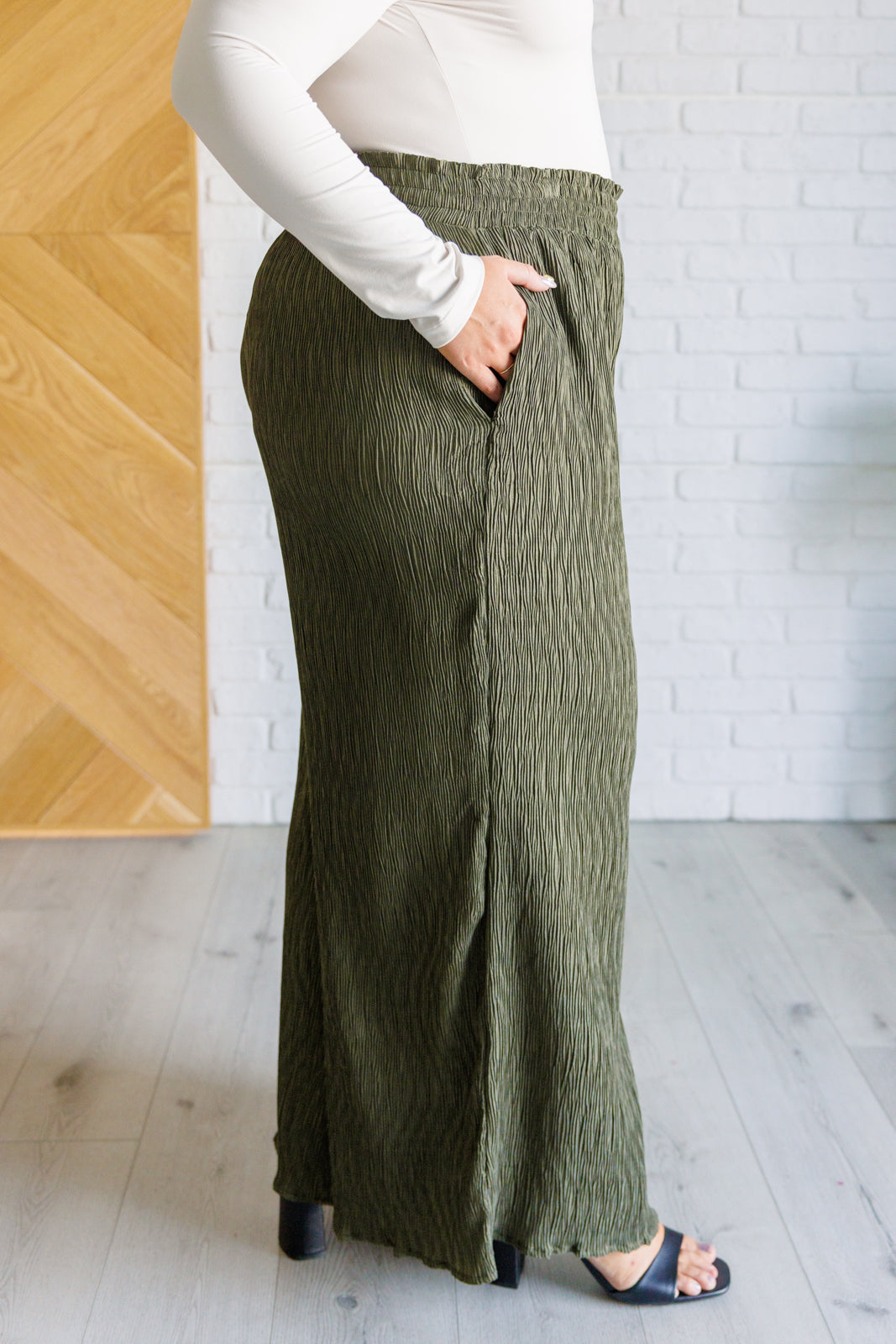 Harmony High Rise Wide Pants in Olive    Bottoms Ave Shops- Tilden Co.