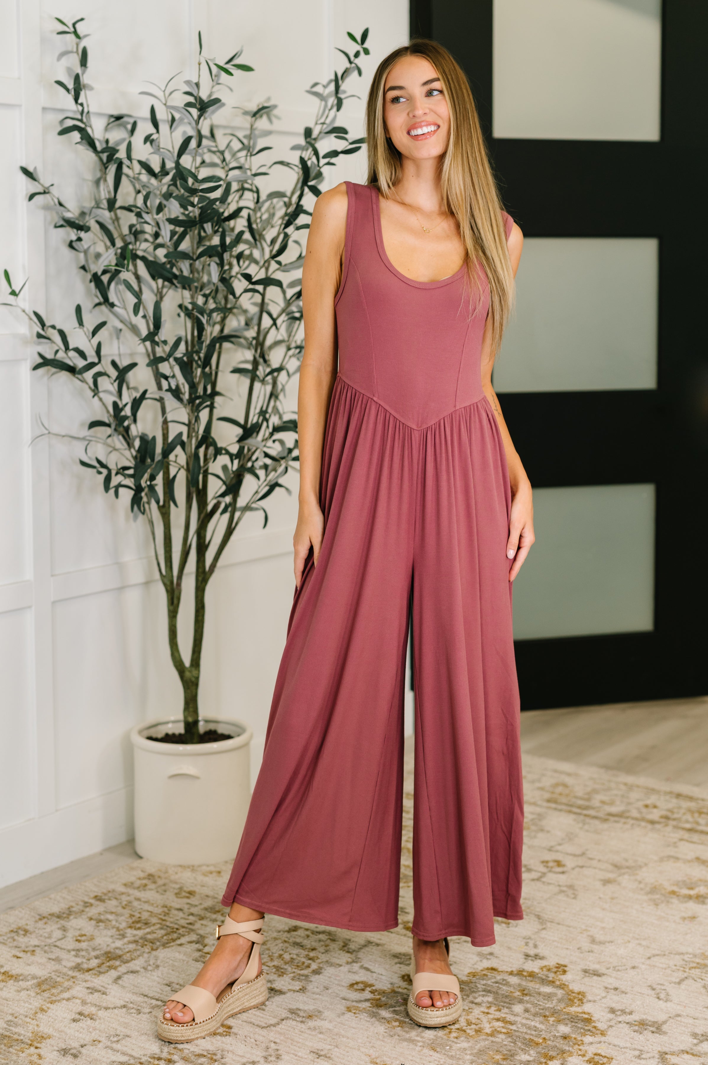 Head to Toe Whoa Gathered Wide Leg Jumpsuit in Mauve Womens Ave Shops- Tilden Co.