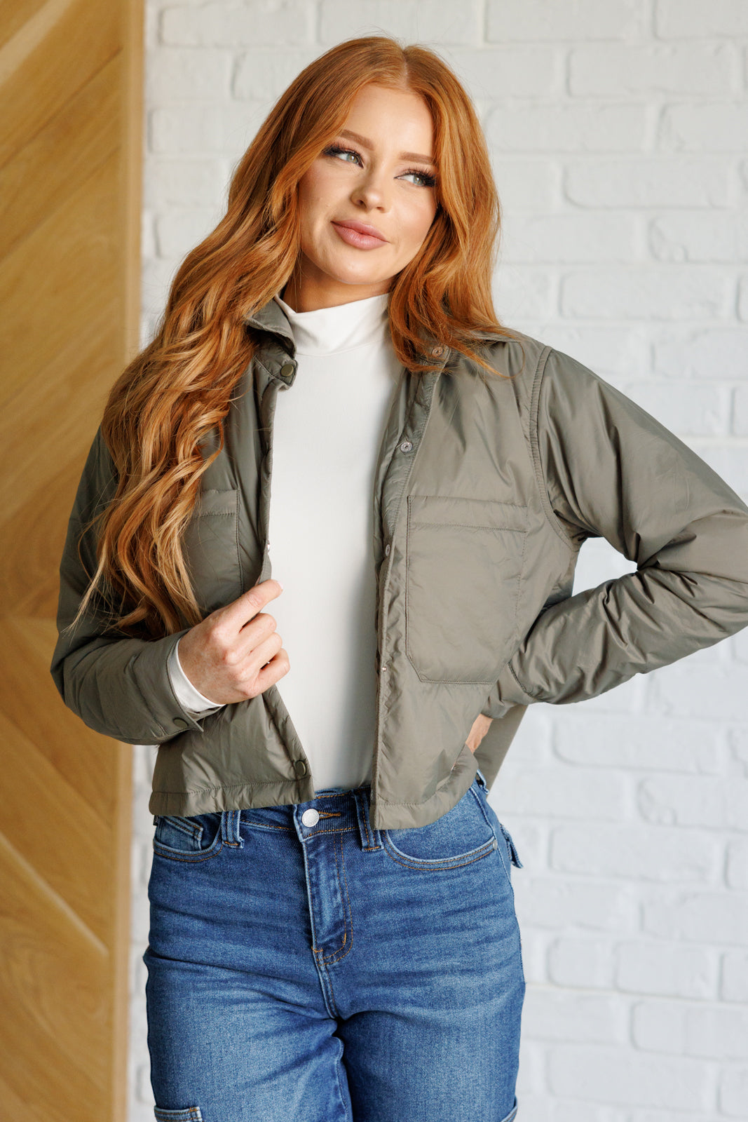 Hear Me Out Lightweight Puffer Jacket in Olive Layers Ave Shops- Tilden Co.