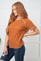 Heartbreaker Waffle Knit Tee in Chestnut    Tops Ave Shops- Tilden Co.