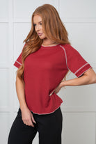 Heartbreaker Waffle Knit Tee in Cranberry    Tops Ave Shops- Tilden Co.