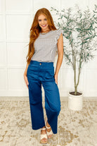 Heavily Invested Striped Ruffle Detail Top Tops Ave Shops- Tilden Co.