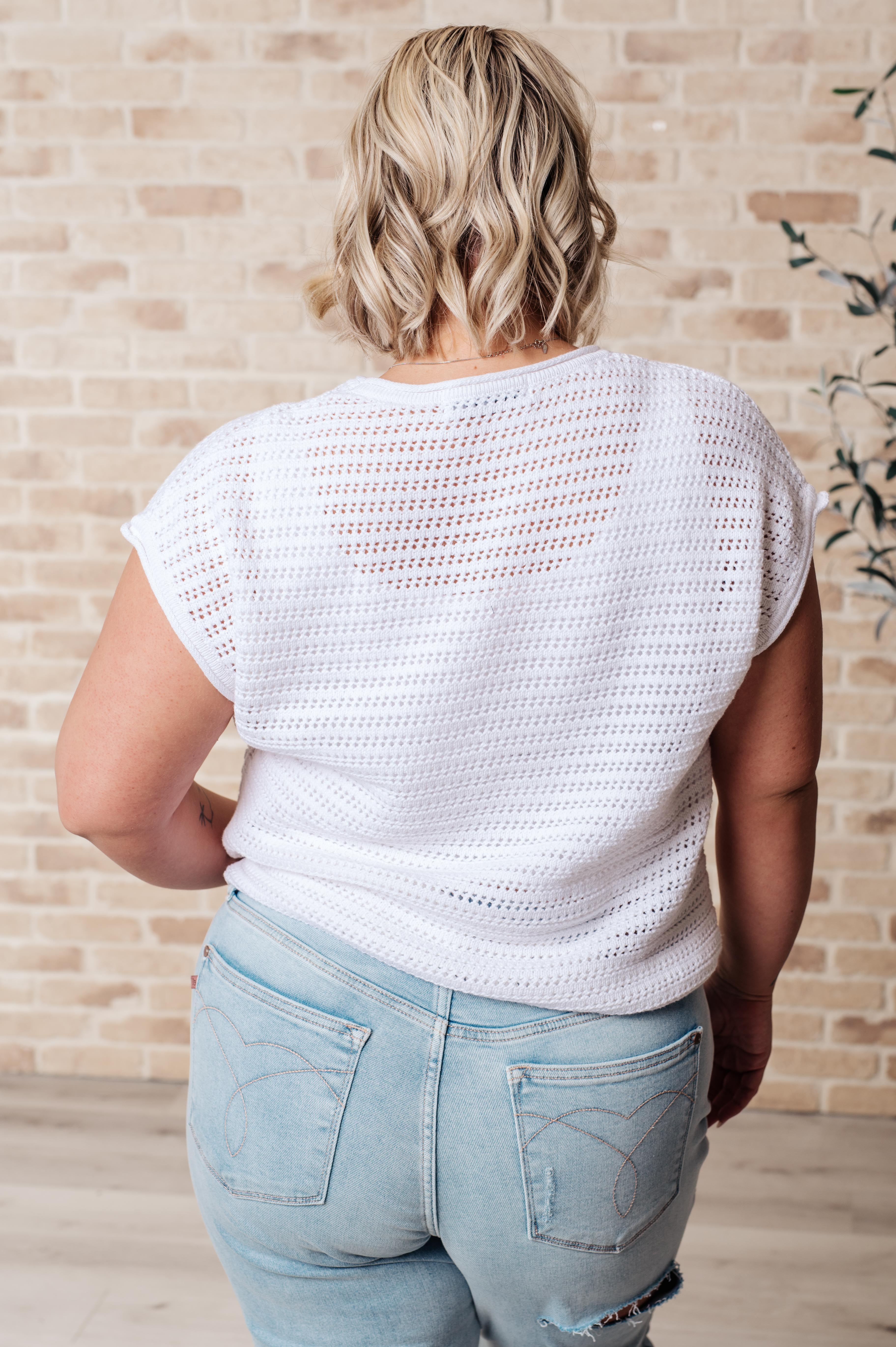Here for More Open Knit Cap Sleeve Sweater Tops Ave Shops- Tilden Co.