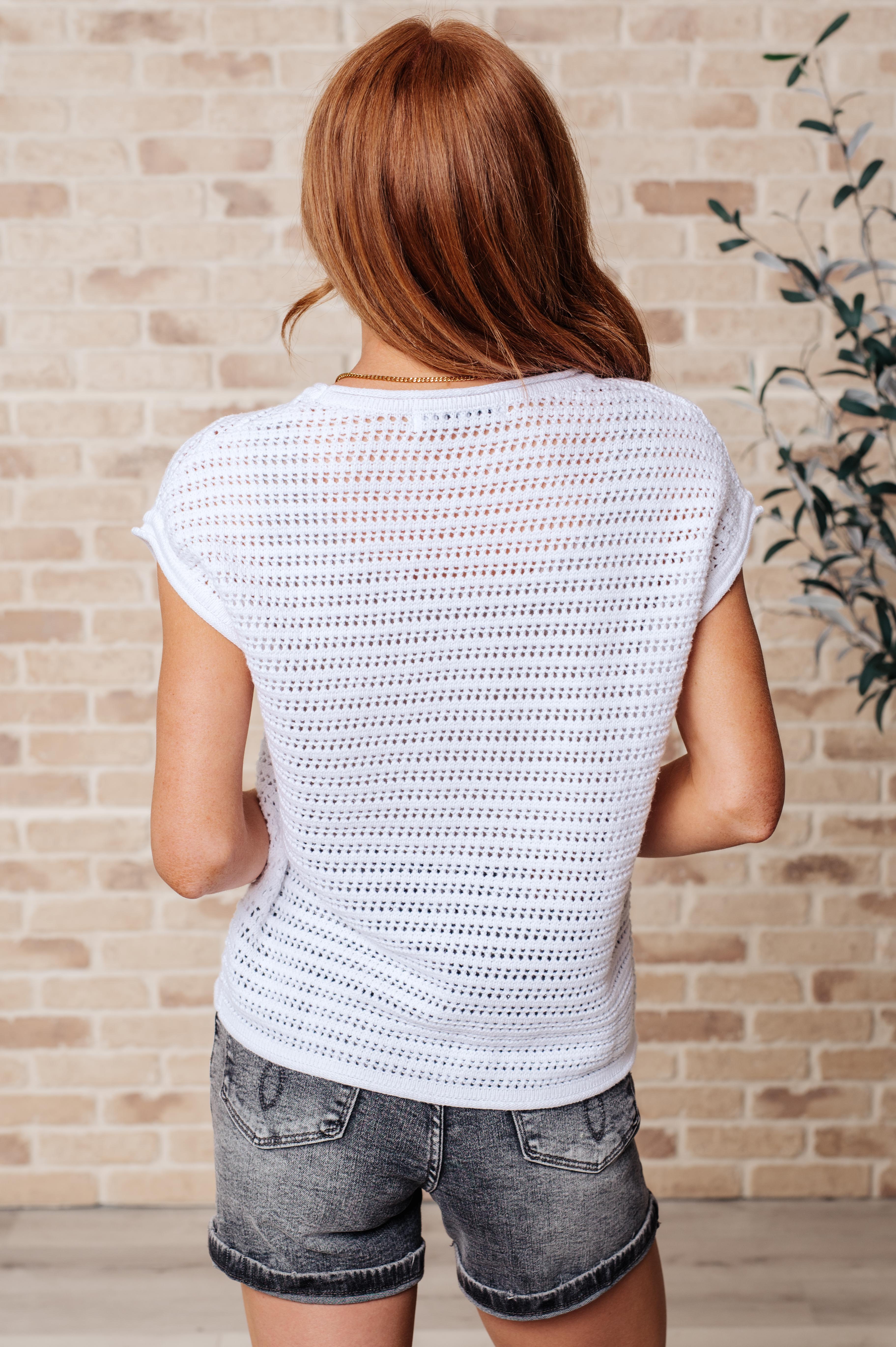 Here for More Open Knit Cap Sleeve Sweater Tops Ave Shops- Tilden Co.