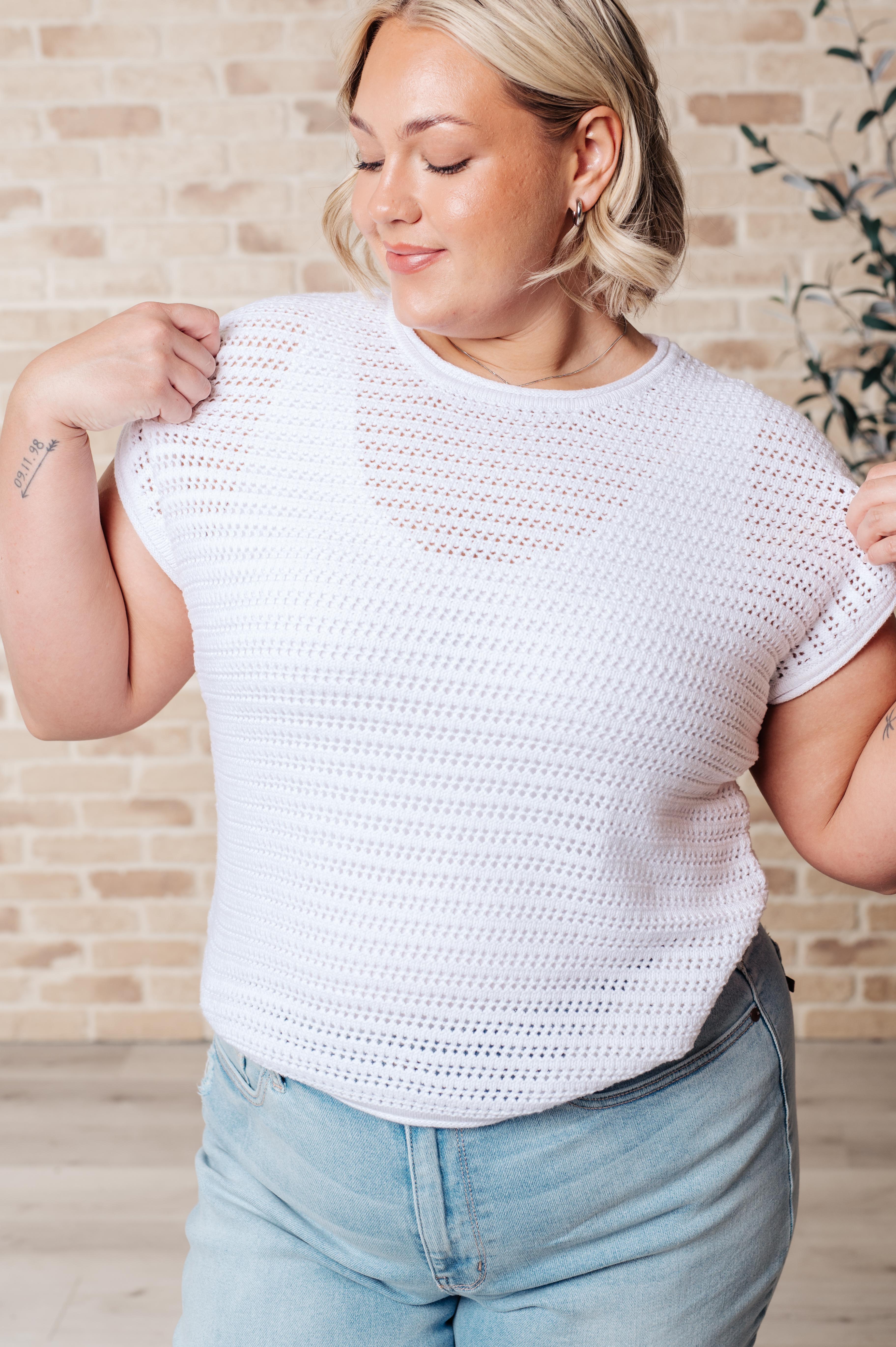 Here for More Open Knit Cap Sleeve Sweater Tops Ave Shops- Tilden Co.