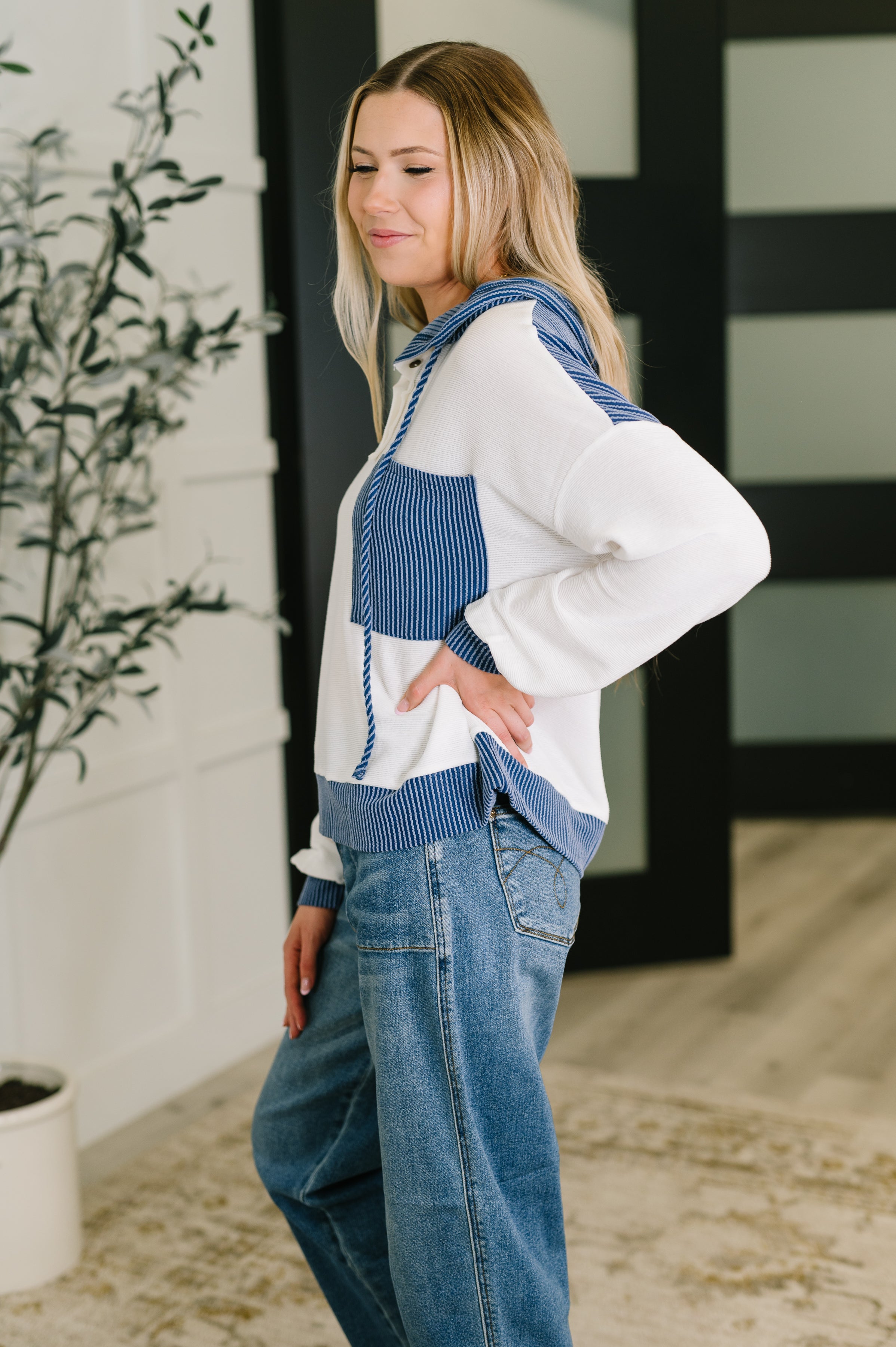 Here for Now Color Block Hoodie in Blue Womens Ave Shops- Tilden Co.