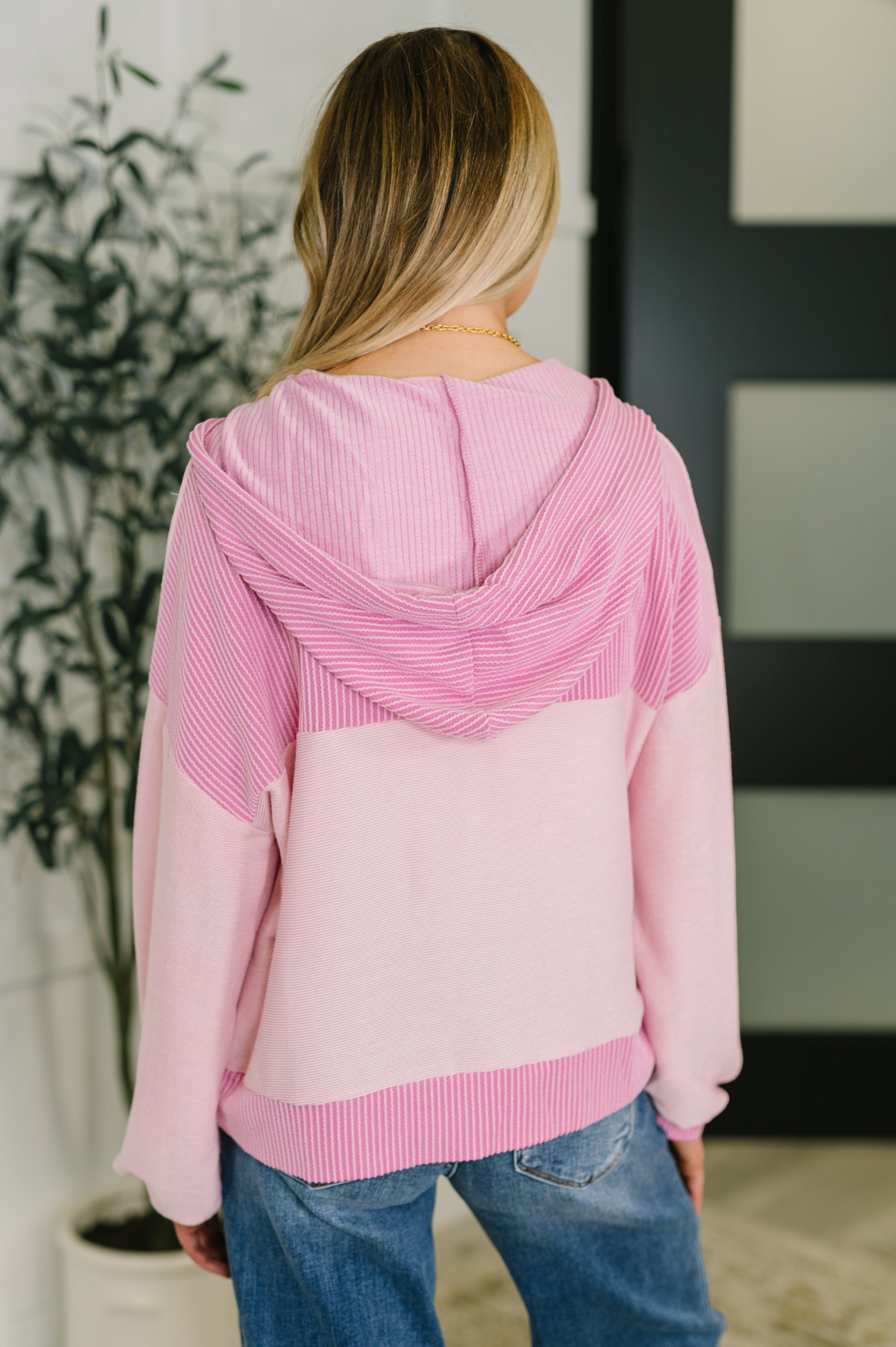 Here for Now Color Block Hoodie in Pink Womens Ave Shops- Tilden Co.