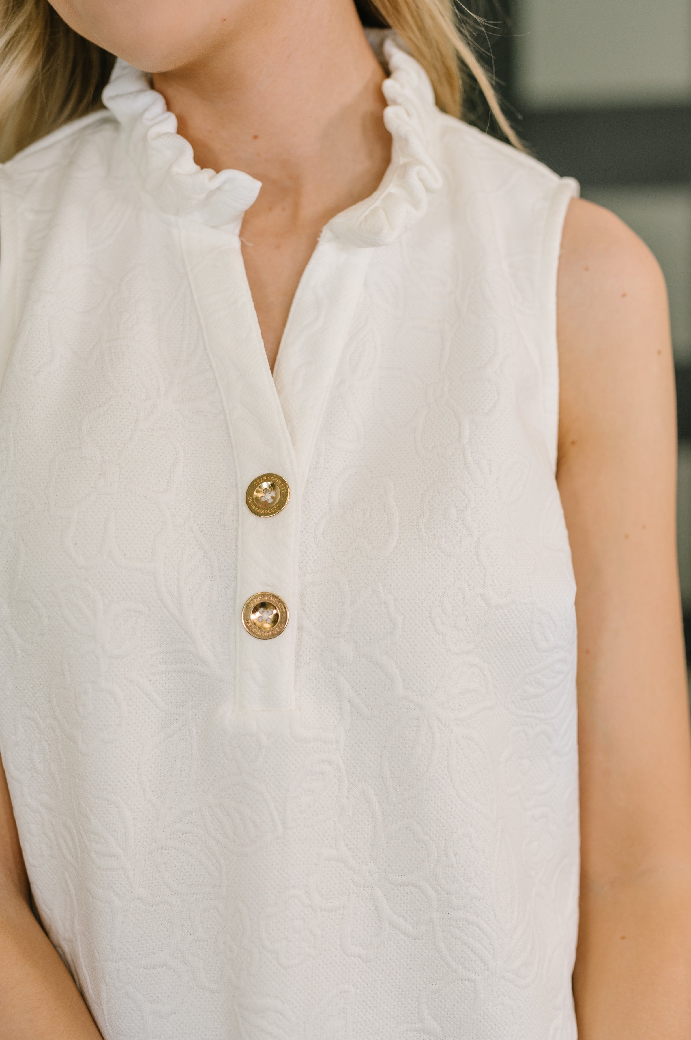High Tide High Neck Embossed Sleeveless Dress in Off White Knee Length Dress Ave Shops- Tilden Co.