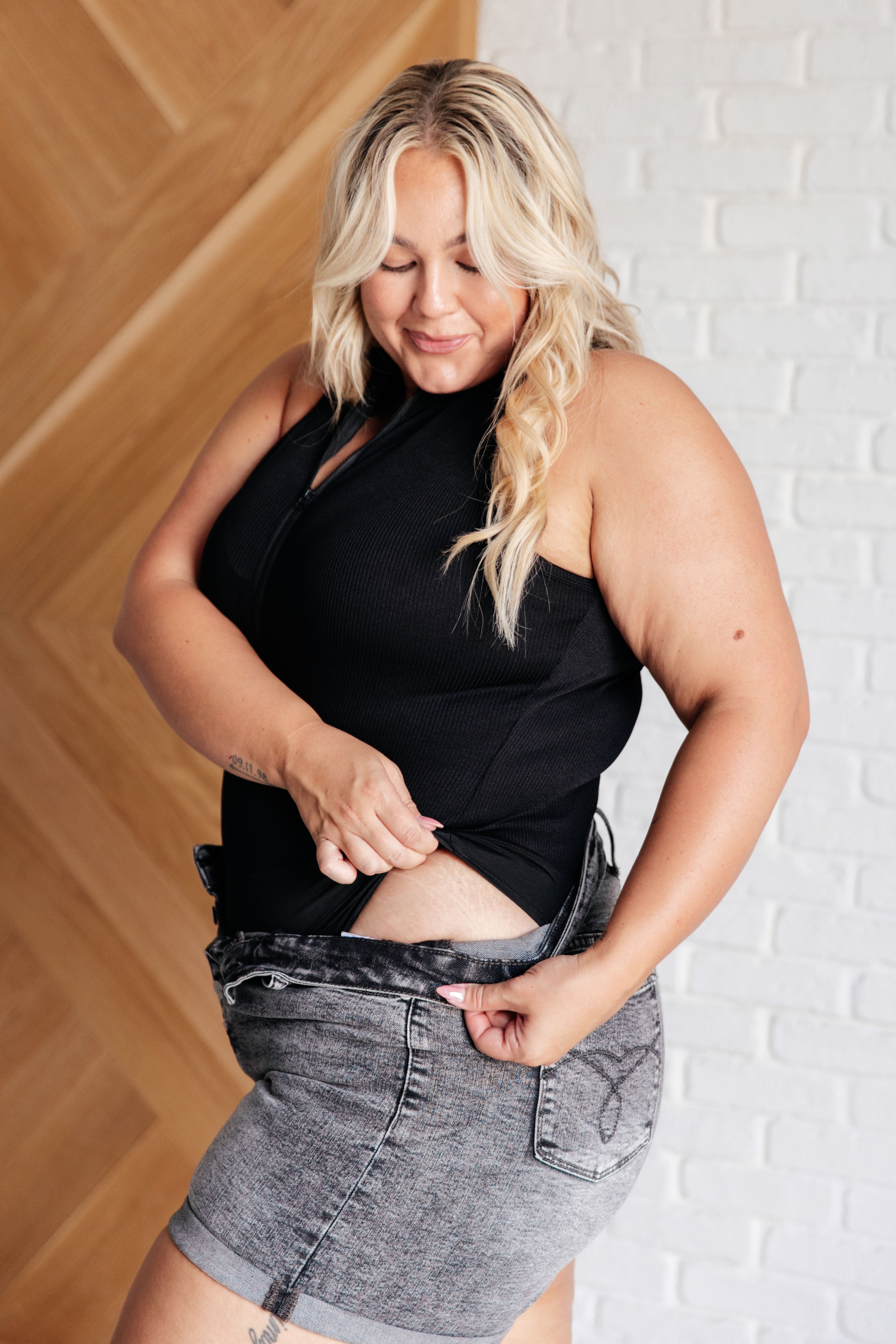 Higher and Higher Ribbed Zip Up Bodysuit Bodysuits Ave Shops- Tilden Co.