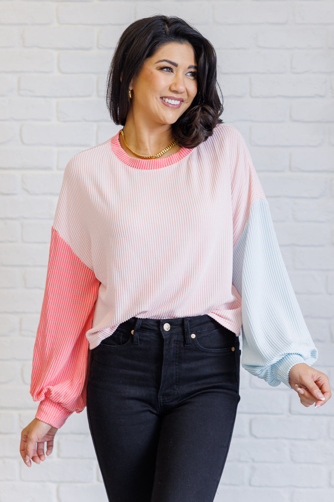 Hit Me With Your Best Shot Colorblock Top in Light Pink Tops Ave Shops- Tilden Co.