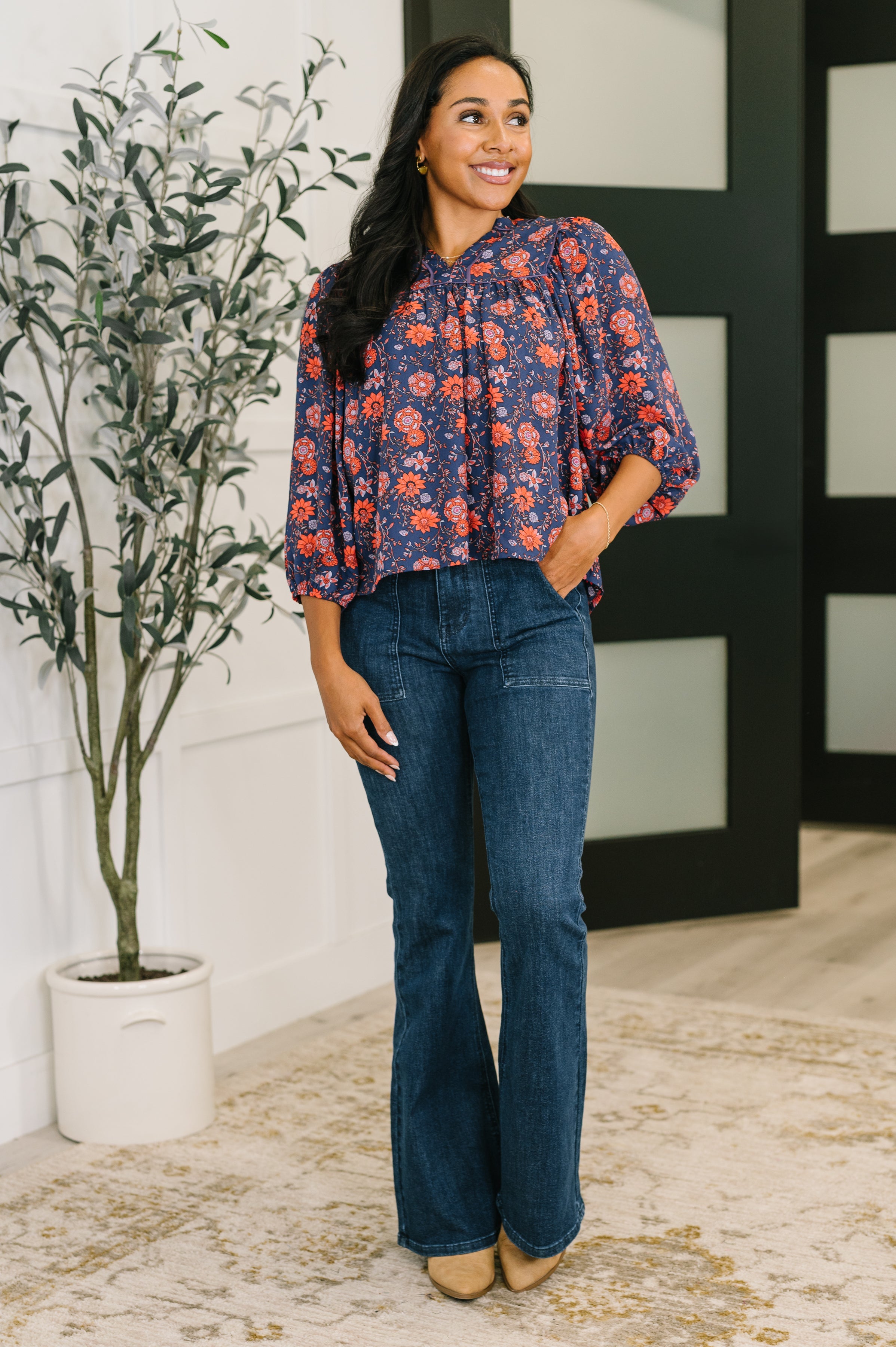 Hitherto Unknown Floral Babydoll Blouse Womens Ave Shops- Tilden Co.