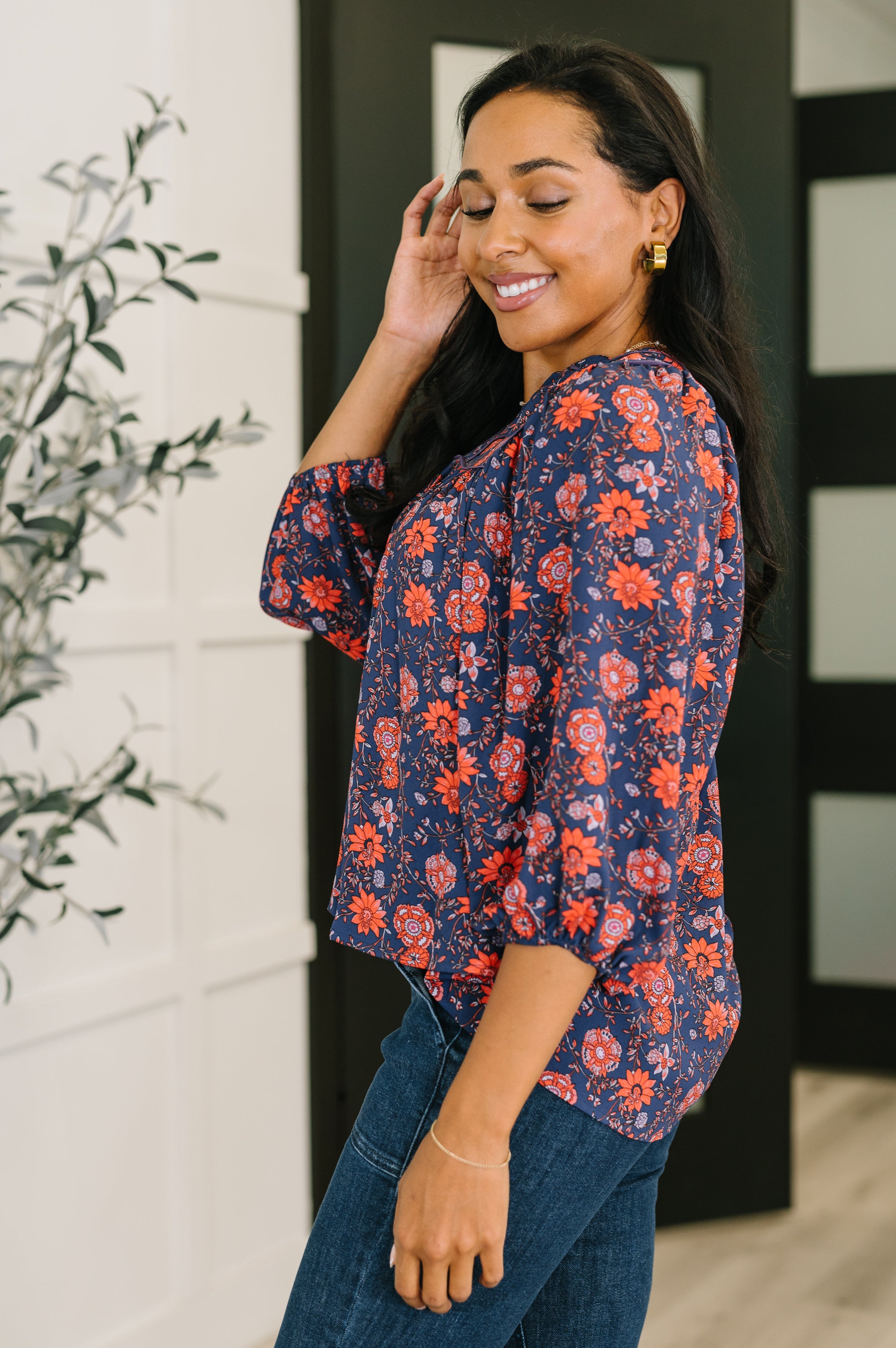 Hitherto Unknown Floral Babydoll Blouse Blouse Ave Shops- Tilden Co.