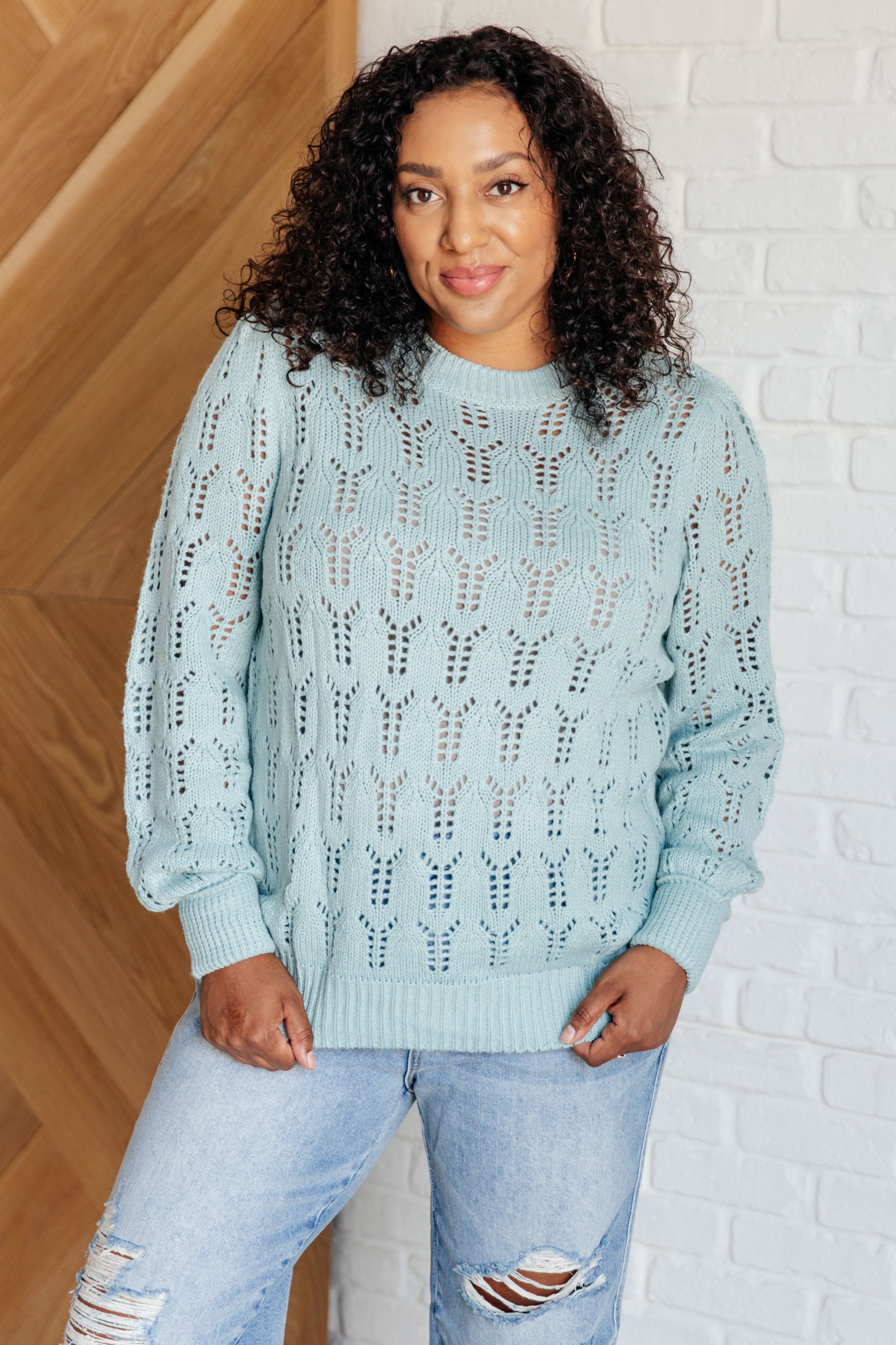 Hole In One Sheer Pointelle Knit Sweater    Tops Ave Shops- Tilden Co.