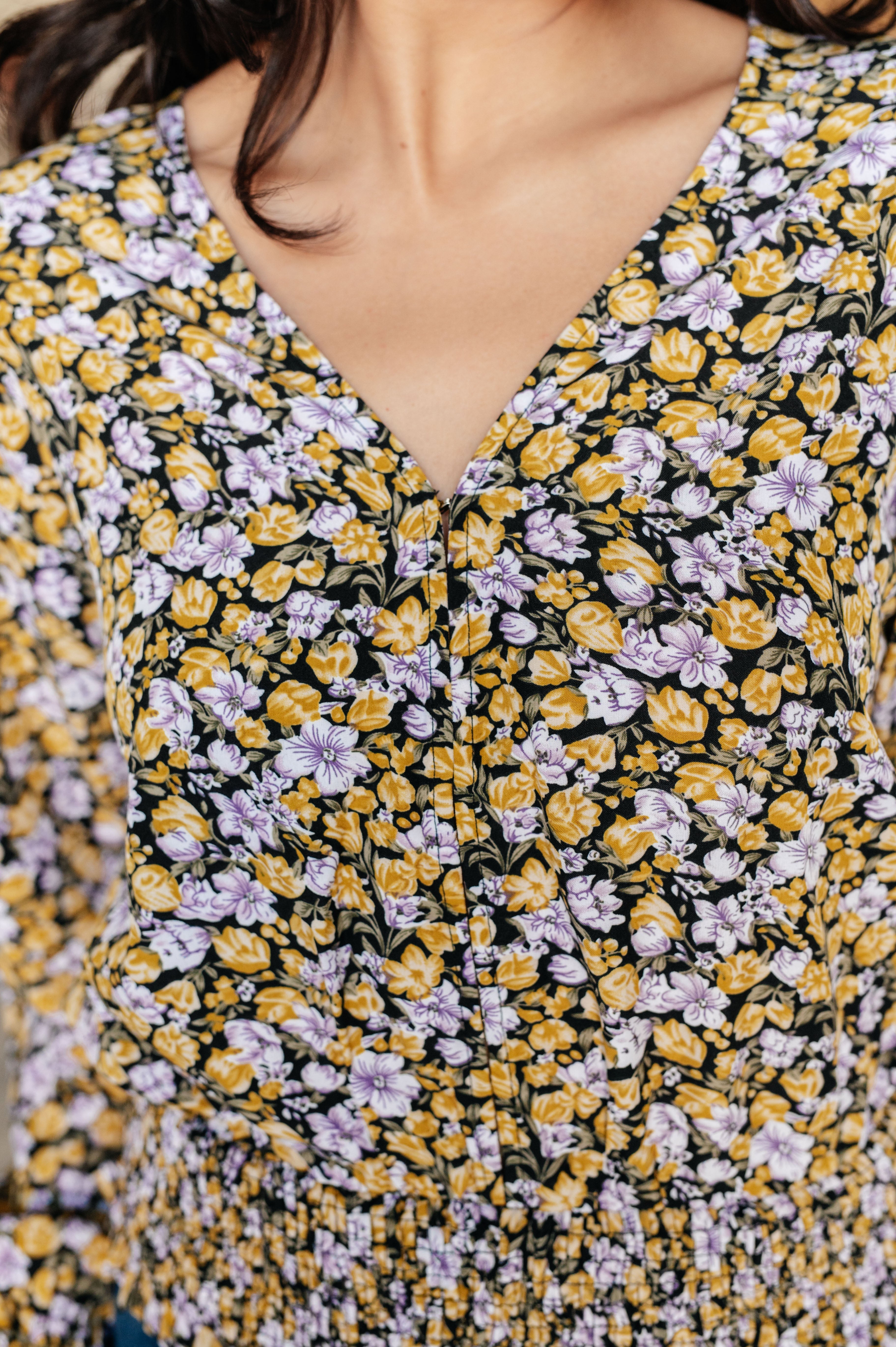 Honey Honey Floral Smocked Blouse in Black    Blouses Ave Shops- Tilden Co.