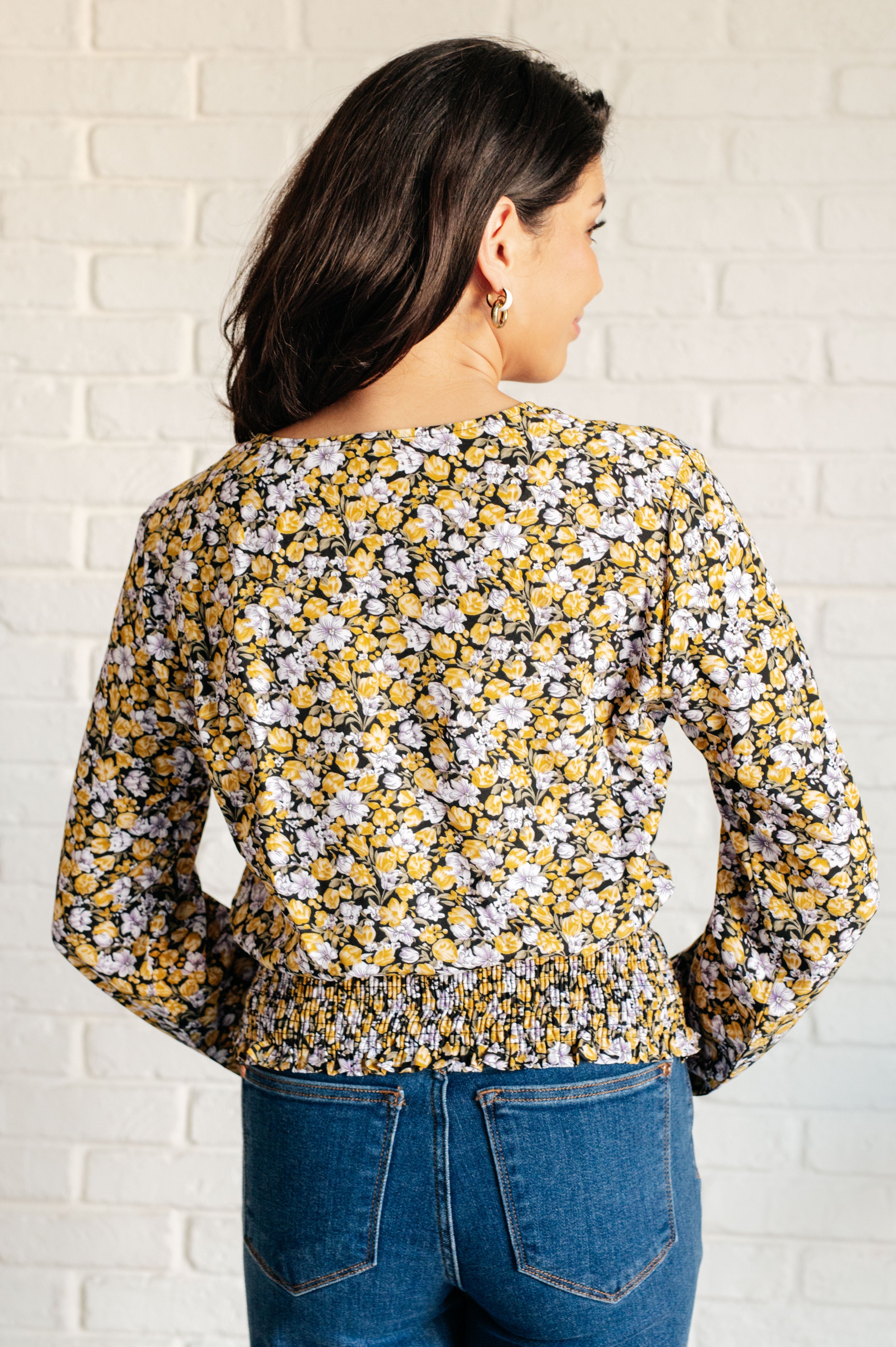 Honey Honey Floral Smocked Blouse in Black    Blouses Ave Shops- Tilden Co.