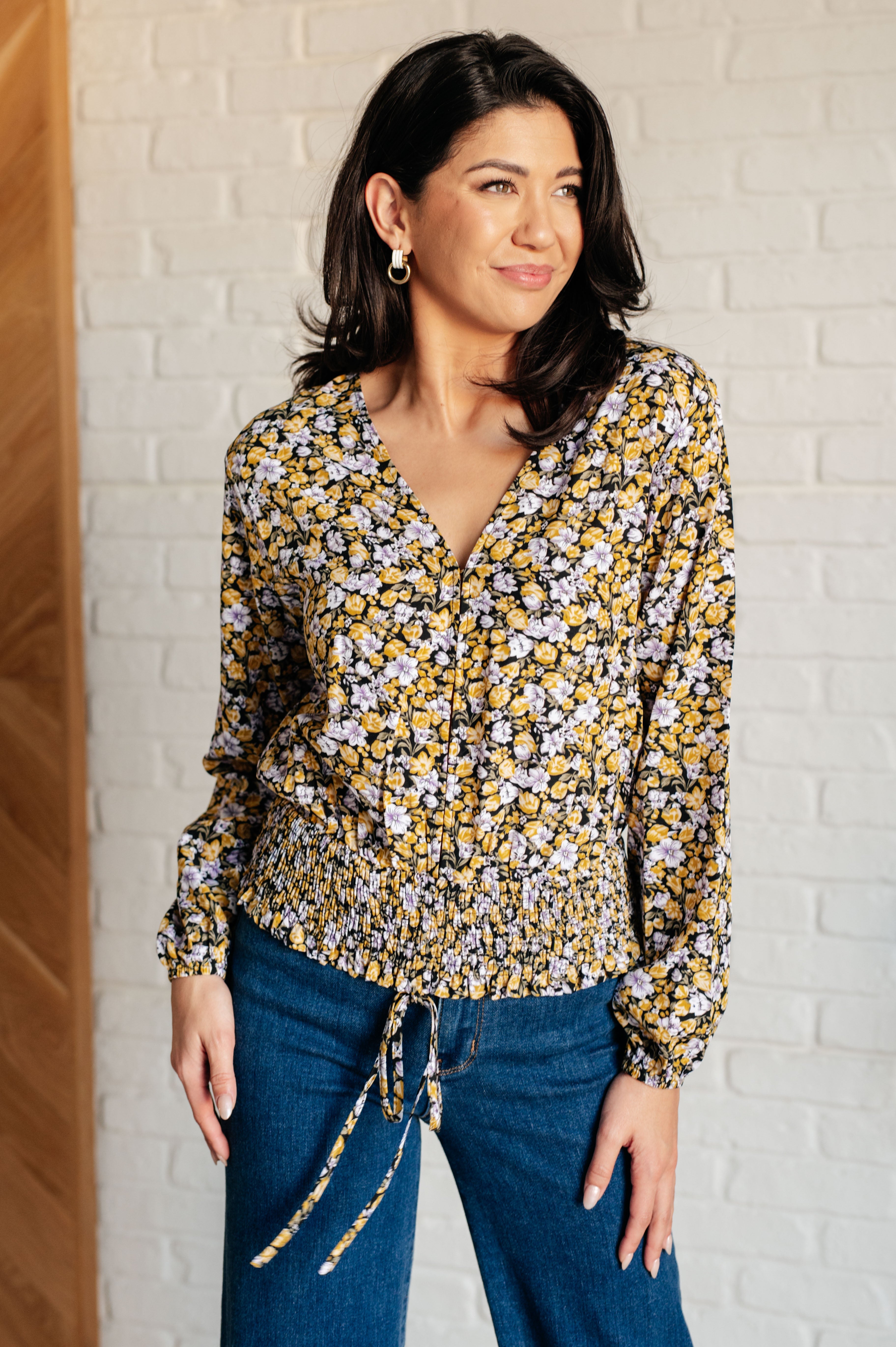 Honey Honey Floral Smocked Blouse in Black    Blouses Ave Shops- Tilden Co.