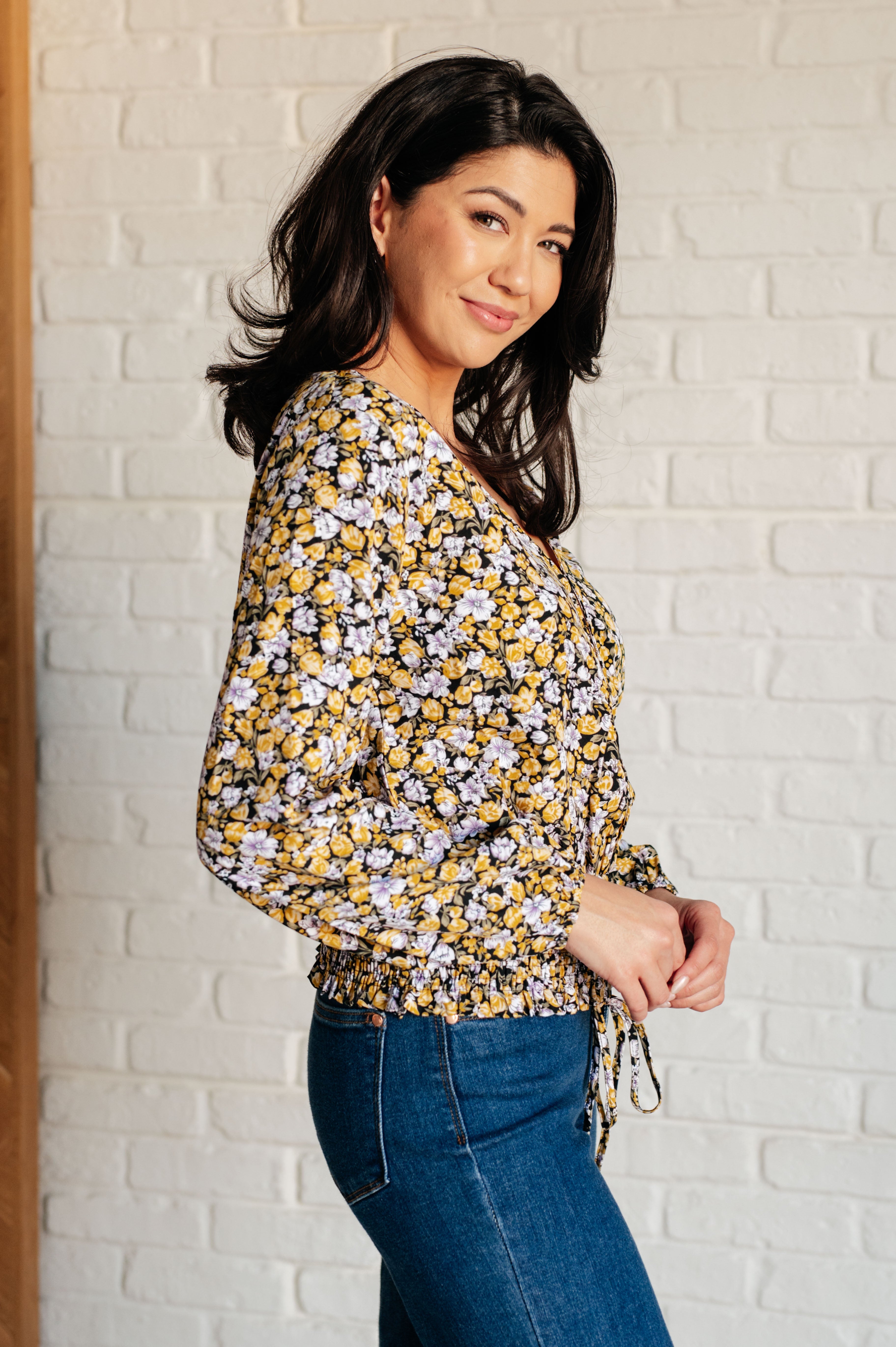 Honey Honey Floral Smocked Blouse in Black    Blouses Ave Shops- Tilden Co.