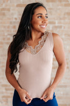 I Can Love You Better Lace Tank in Taupe    Tops Ave Shops- Tilden Co.