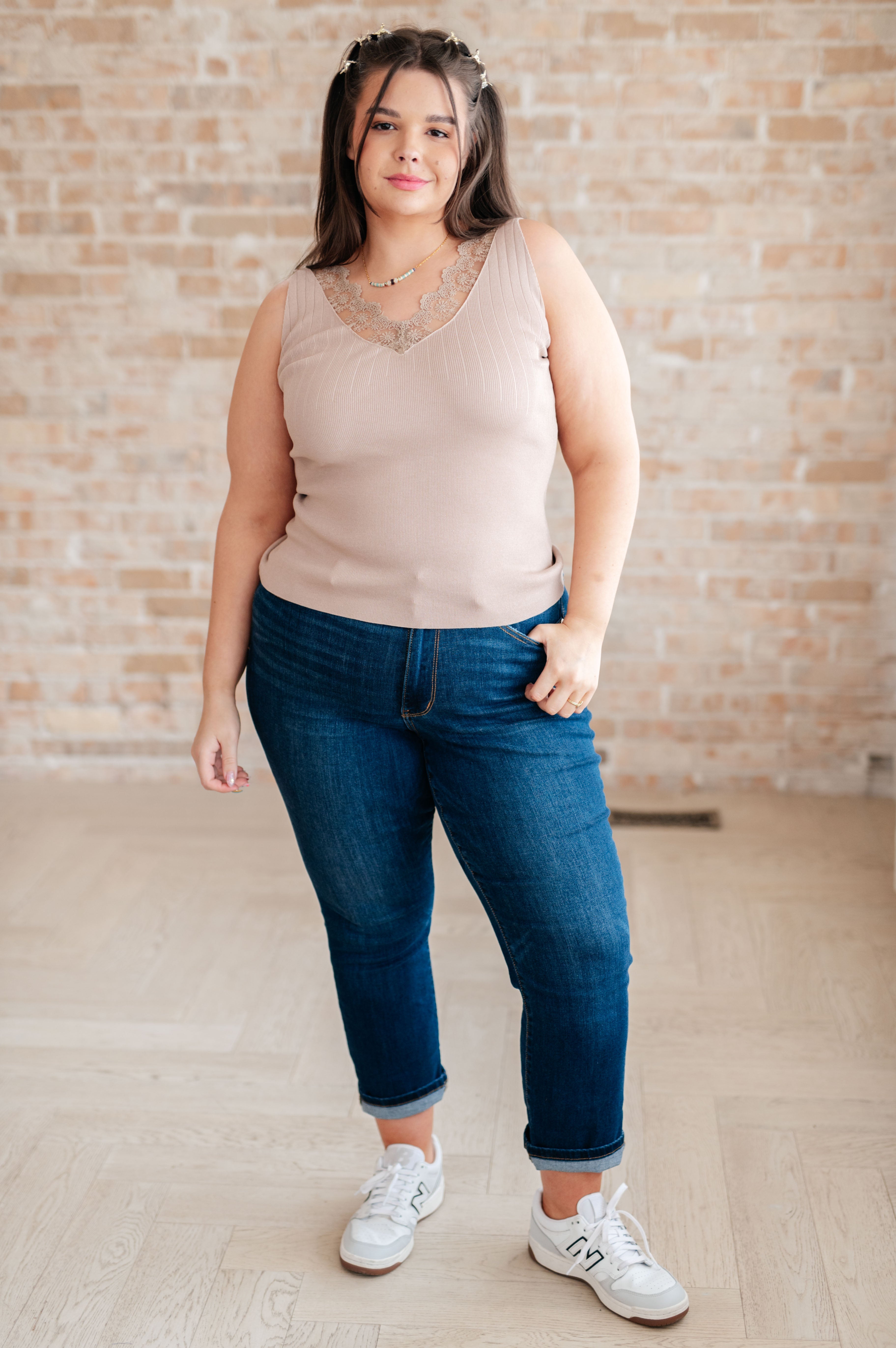 I Can Love You Better Lace Tank in Taupe    Tops Ave Shops- Tilden Co.