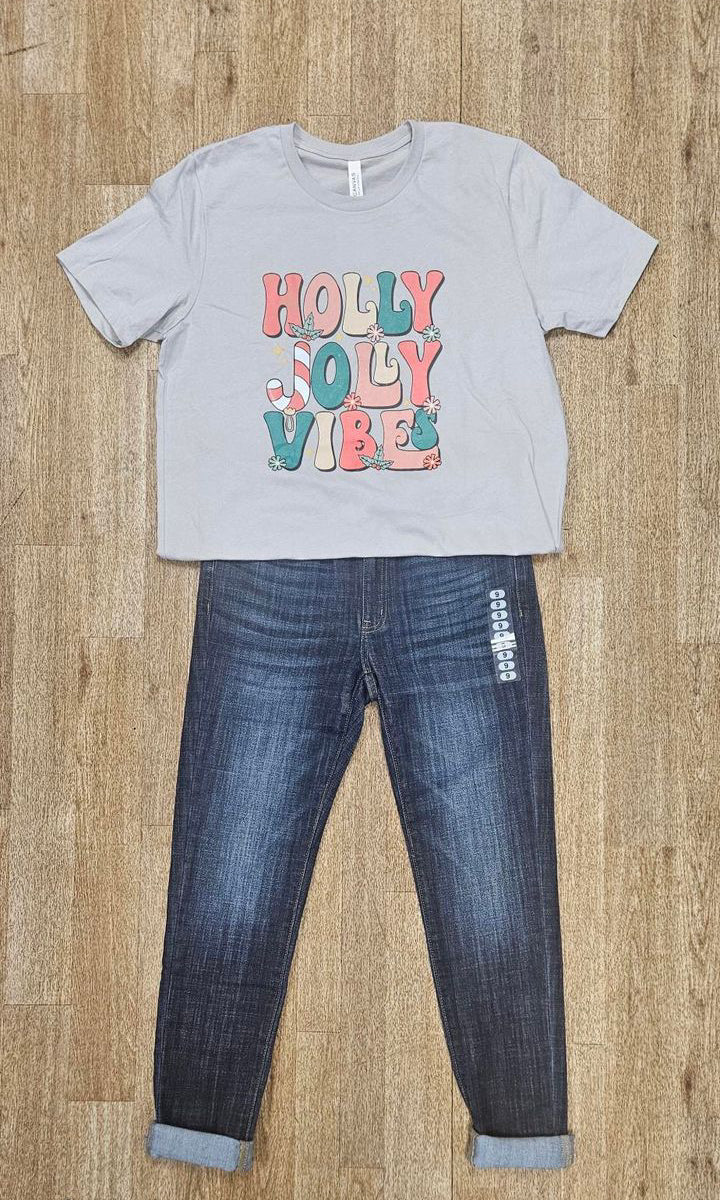 Holly Jolly Graphic Tee in Grey     Daydreamer Creations- Tilden Co.