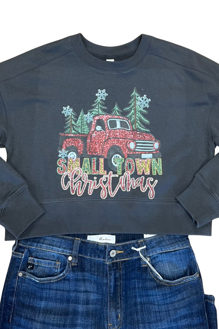 Small Town Christmas Truck Cropped Sweatshirt     Daydreamer Creations- Tilden Co.