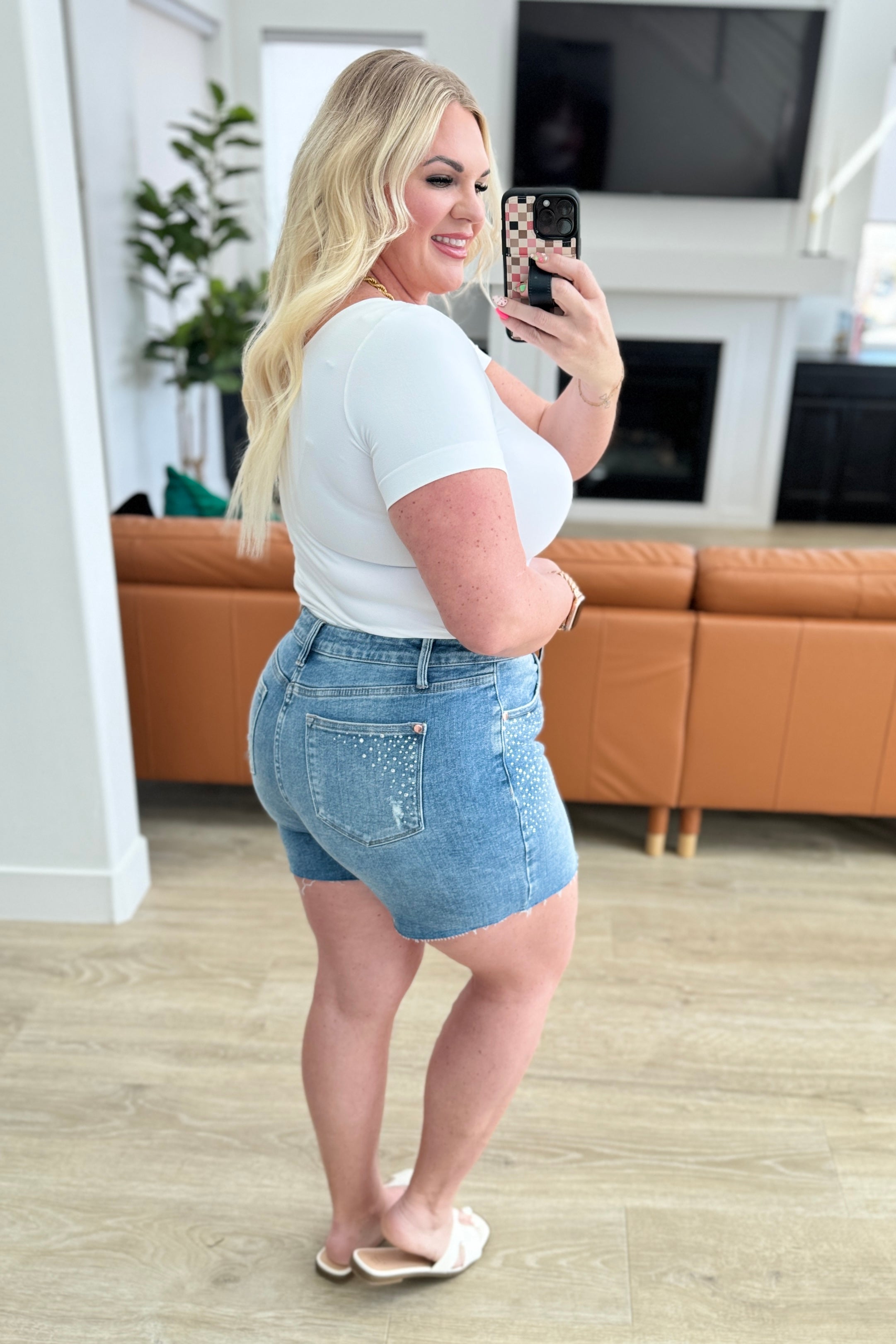 Elle High Rise Rhinestone Cutoff Shorts Denim Ave Shops- Tilden Co.