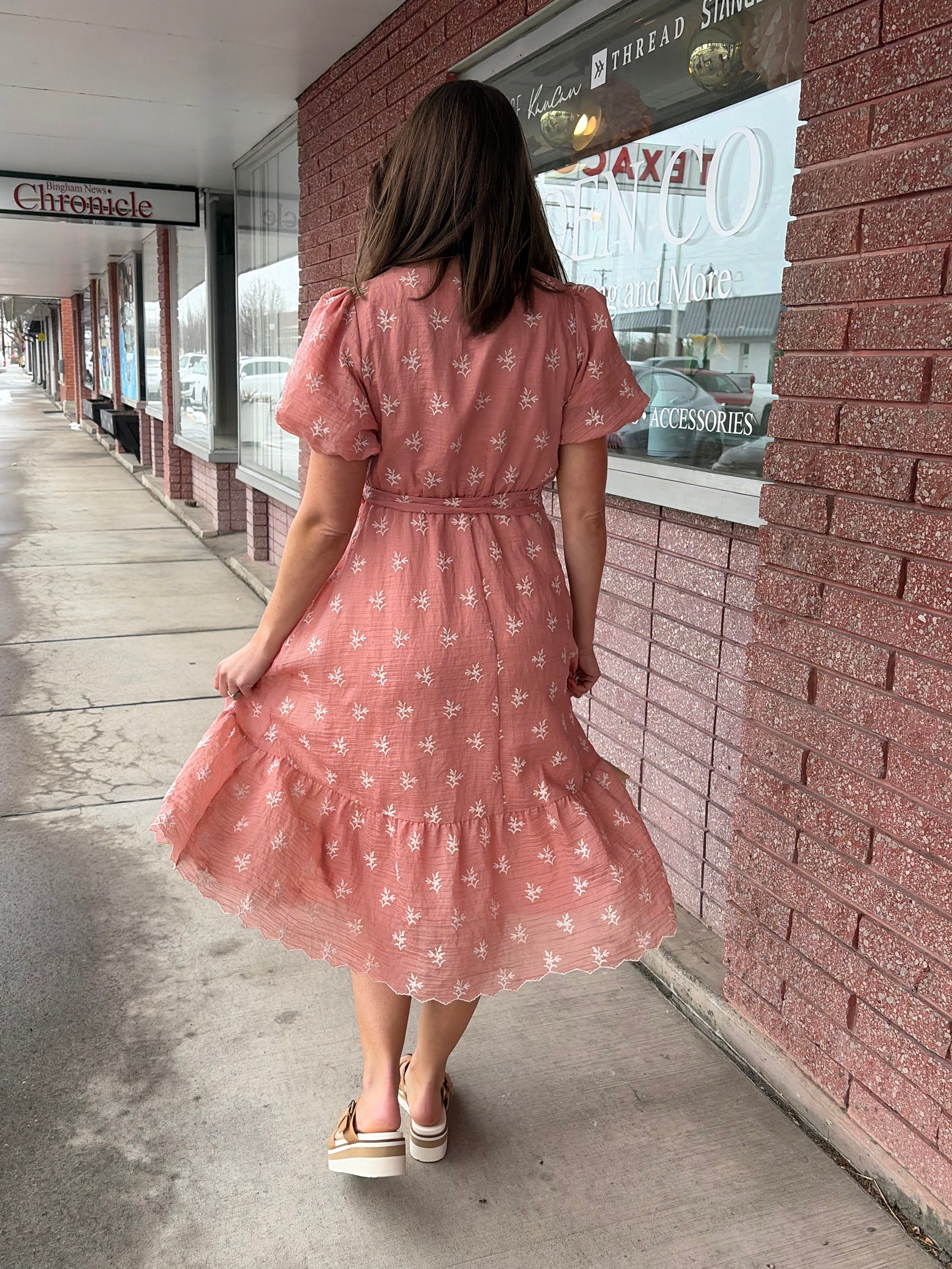 Blush Embroidered Chiffon Dress Midi Dress Tea n Rose- Tilden Co.