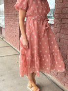 Blush Embroidered Chiffon Dress Midi Dress Tea n Rose- Tilden Co.