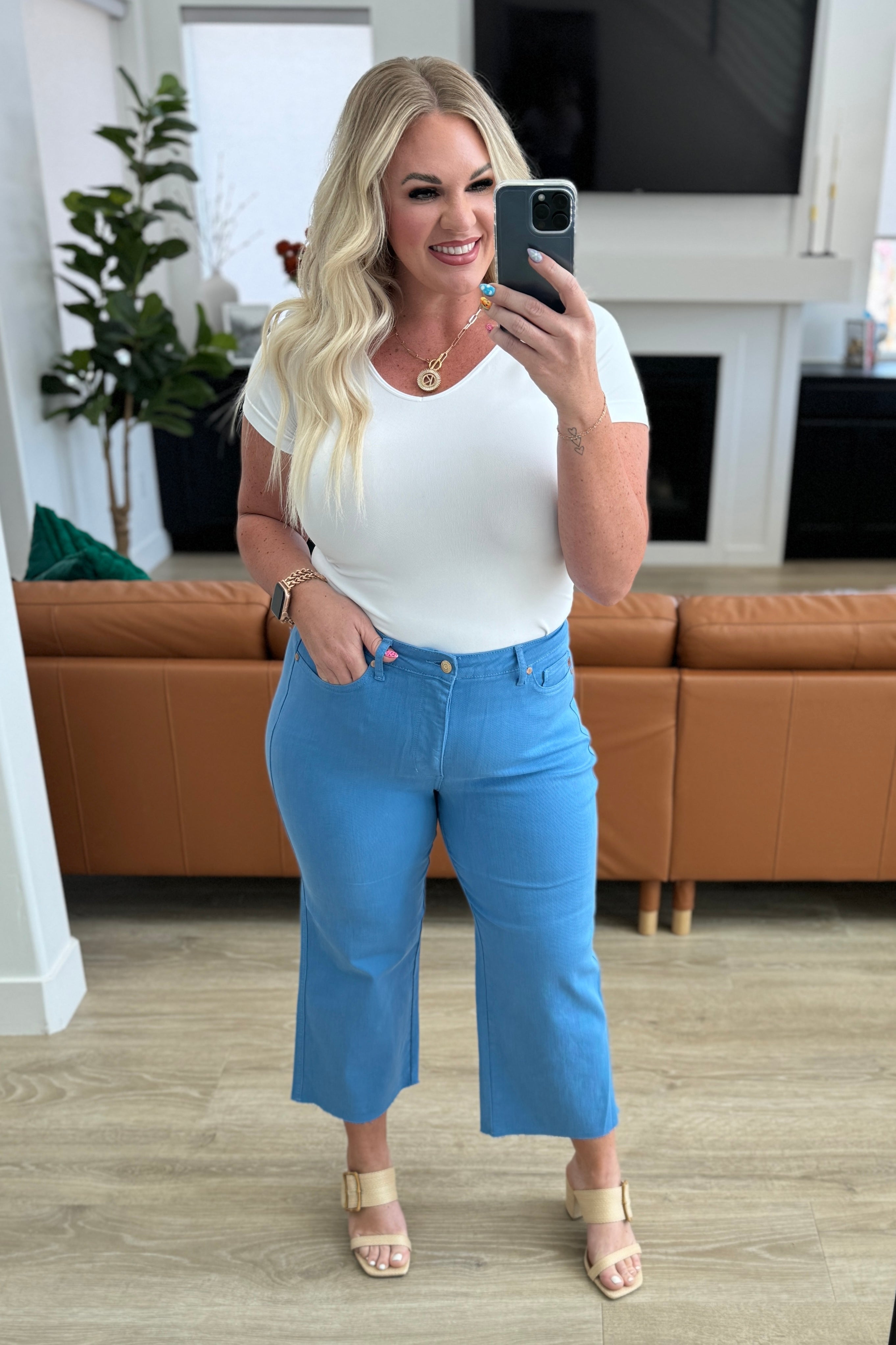 Lisa High Rise Control Top Wide Leg Crop Jeans in Sky Blue    Denim Ave Shops- Tilden Co.