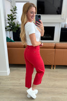 Lisa High Rise Control Top Wide Leg Crop Jeans in Red    Denim Ave Shops- Tilden Co.