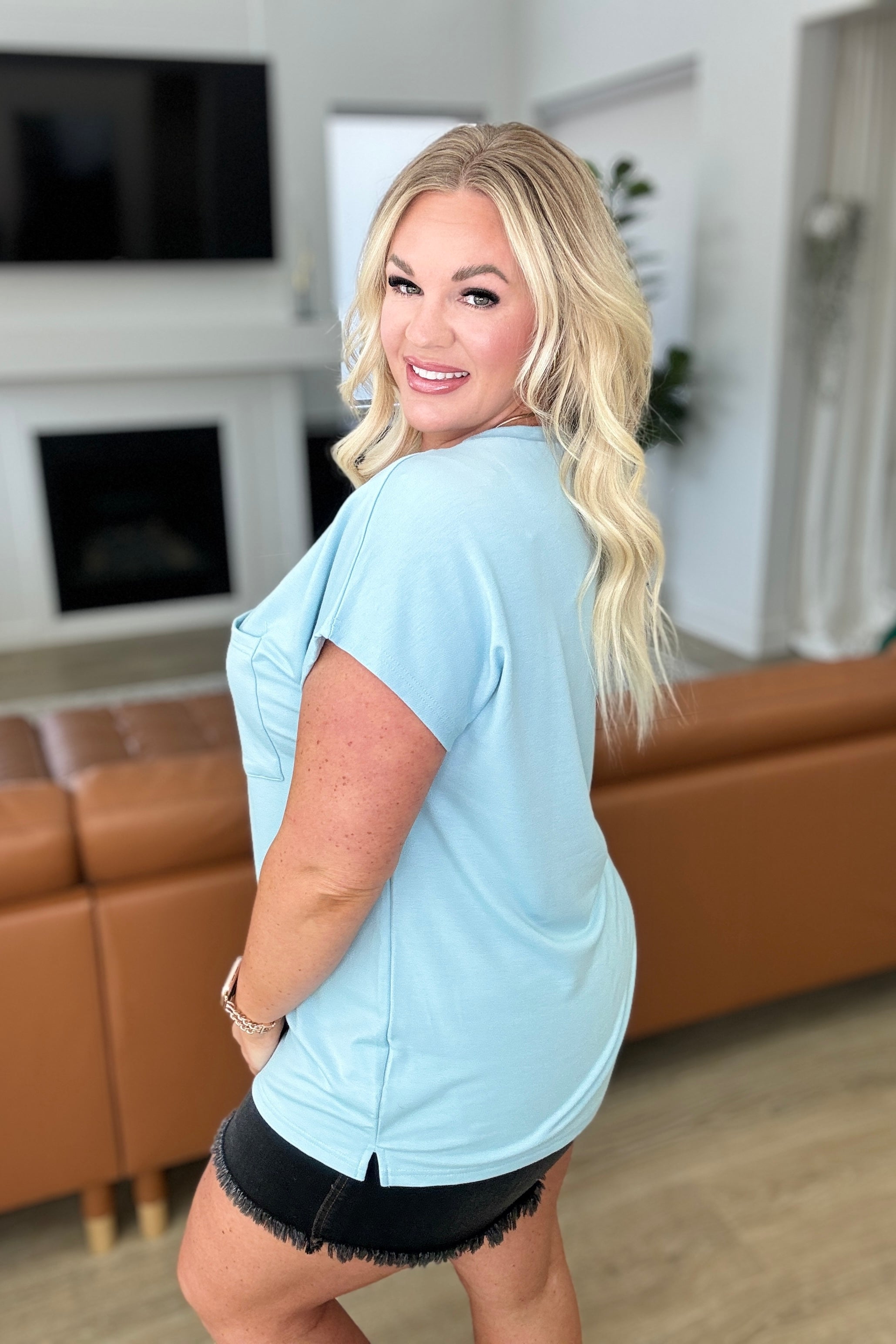 Not So Basic Pocket Tee in Blue Tops Ave Shops- Tilden Co.