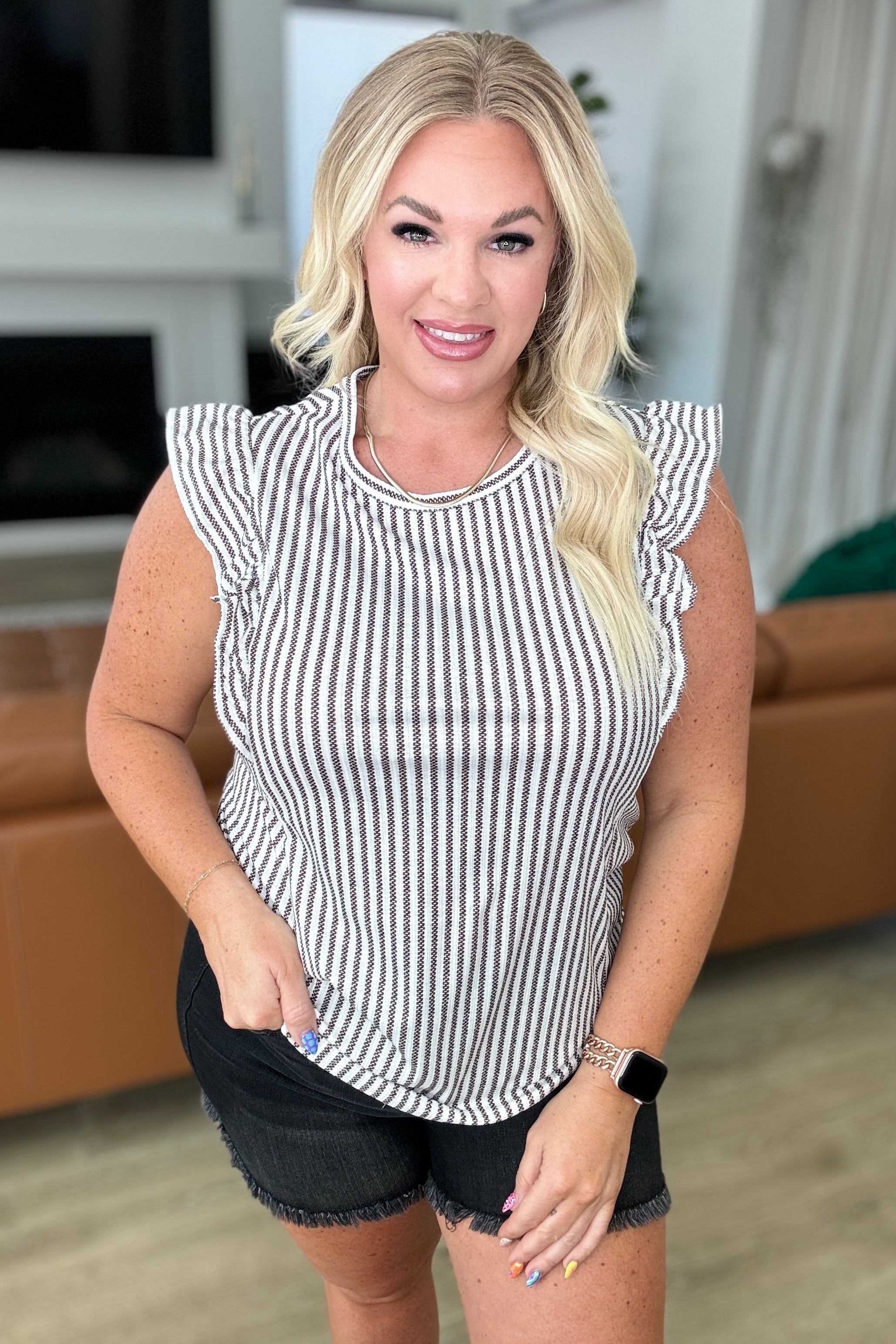 Heavily Invested Striped Ruffle Detail Top Tops Ave Shops- Tilden Co.