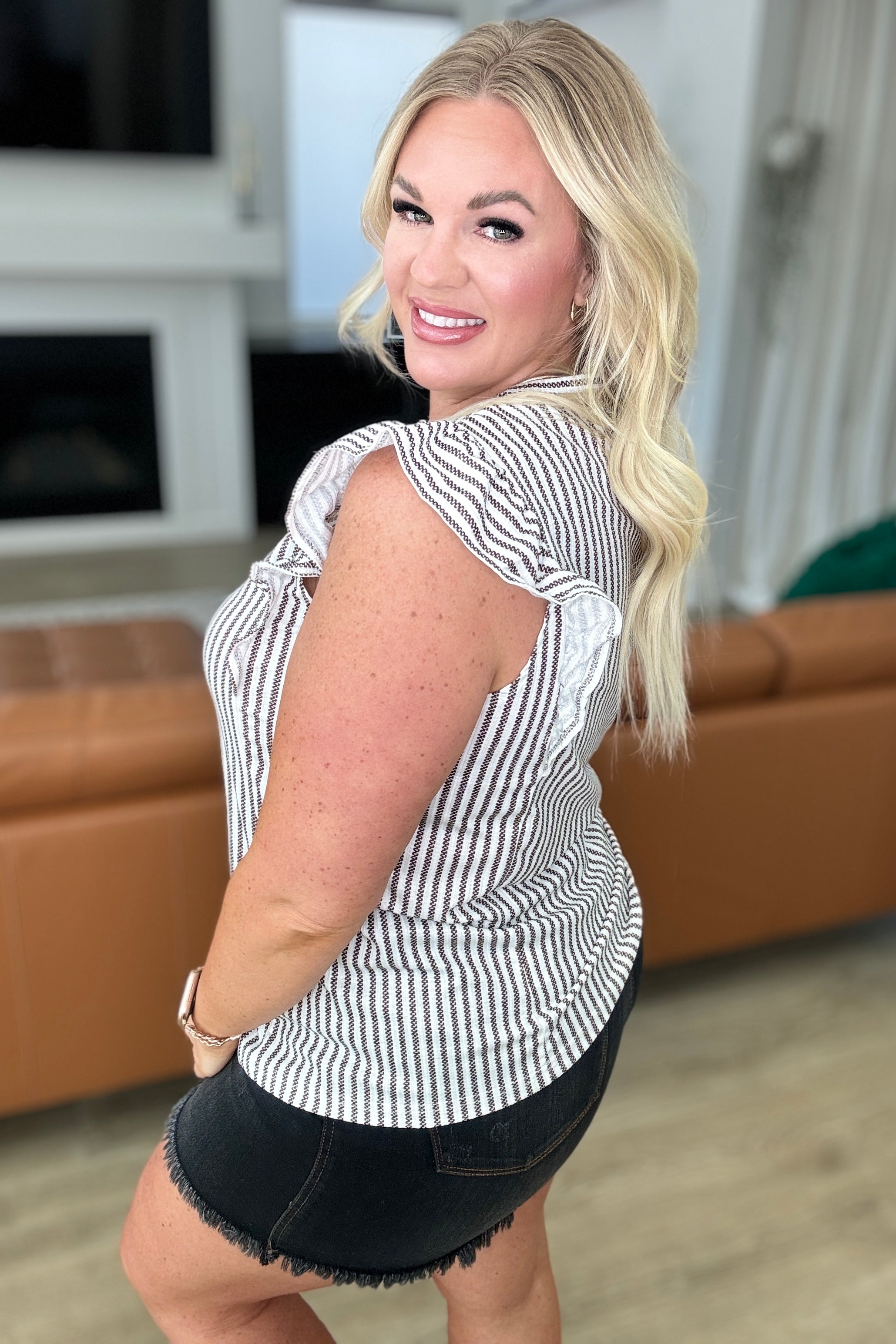 Heavily Invested Striped Ruffle Detail Top Tops Ave Shops- Tilden Co.